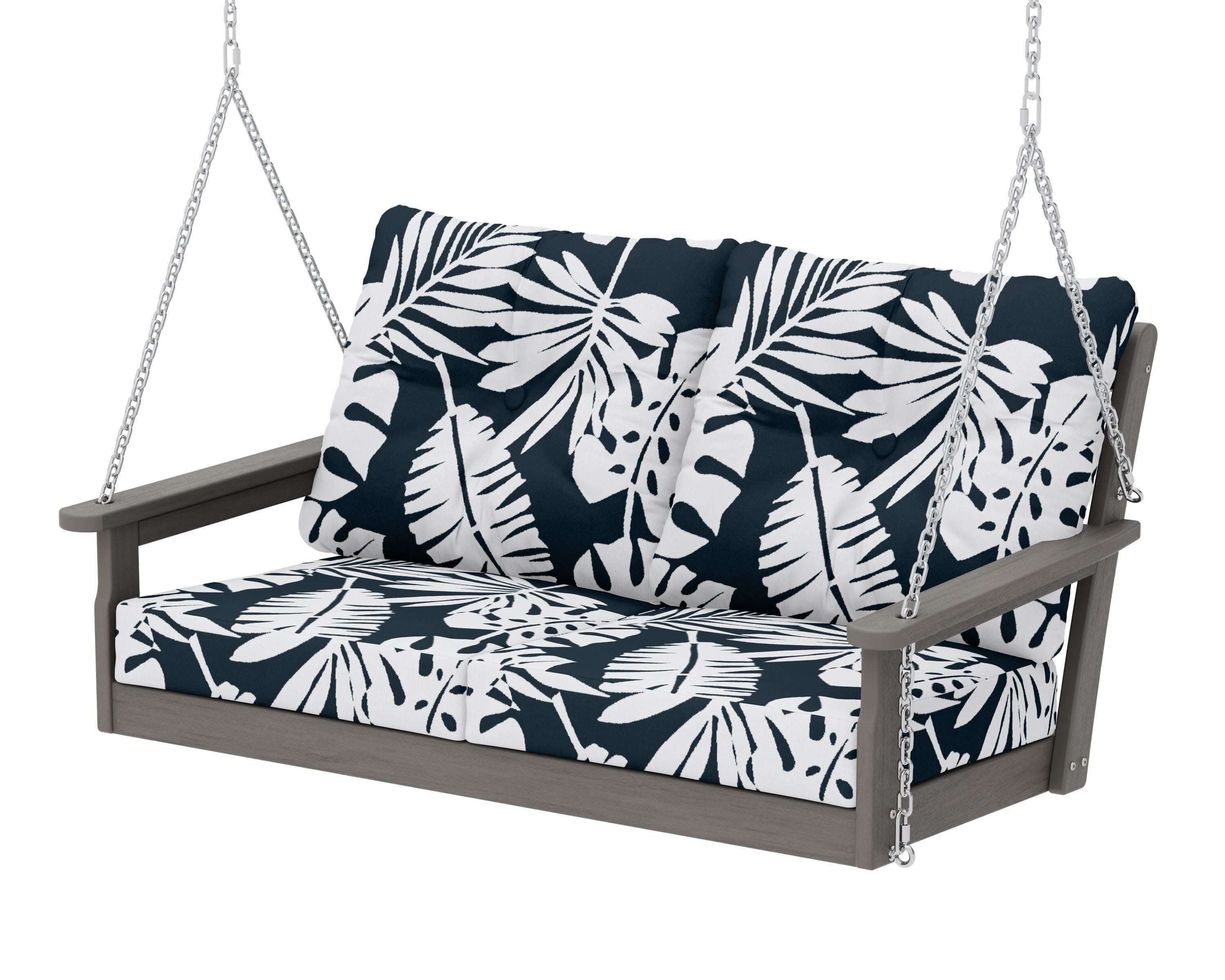 Vineyard Deep Seating Swing in Driftwood / Leaf Marine Indigo