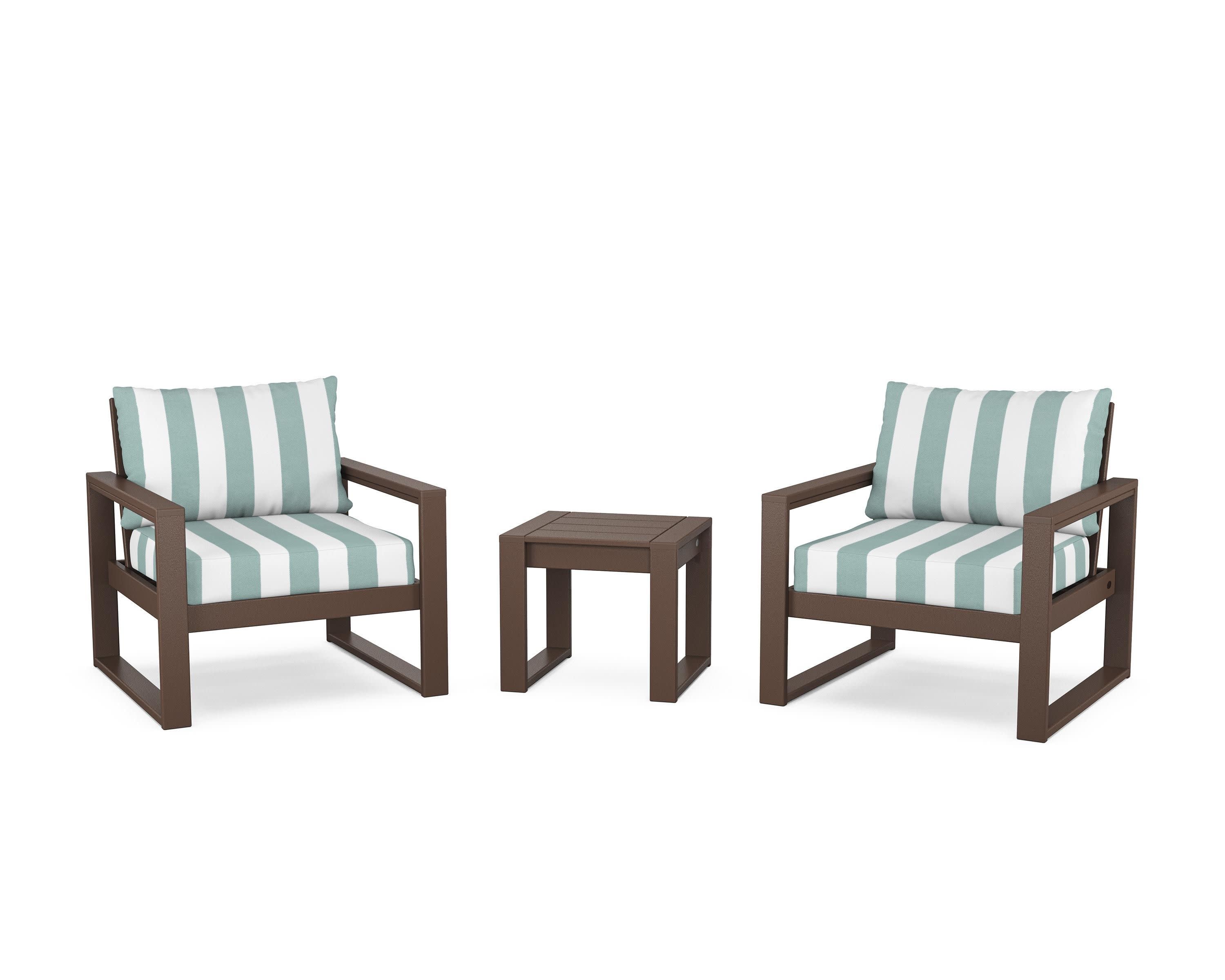 EDGE Sectional 3-Piece Deep Seating Set in Mahogany / Cabana Stripe Glacier Spa