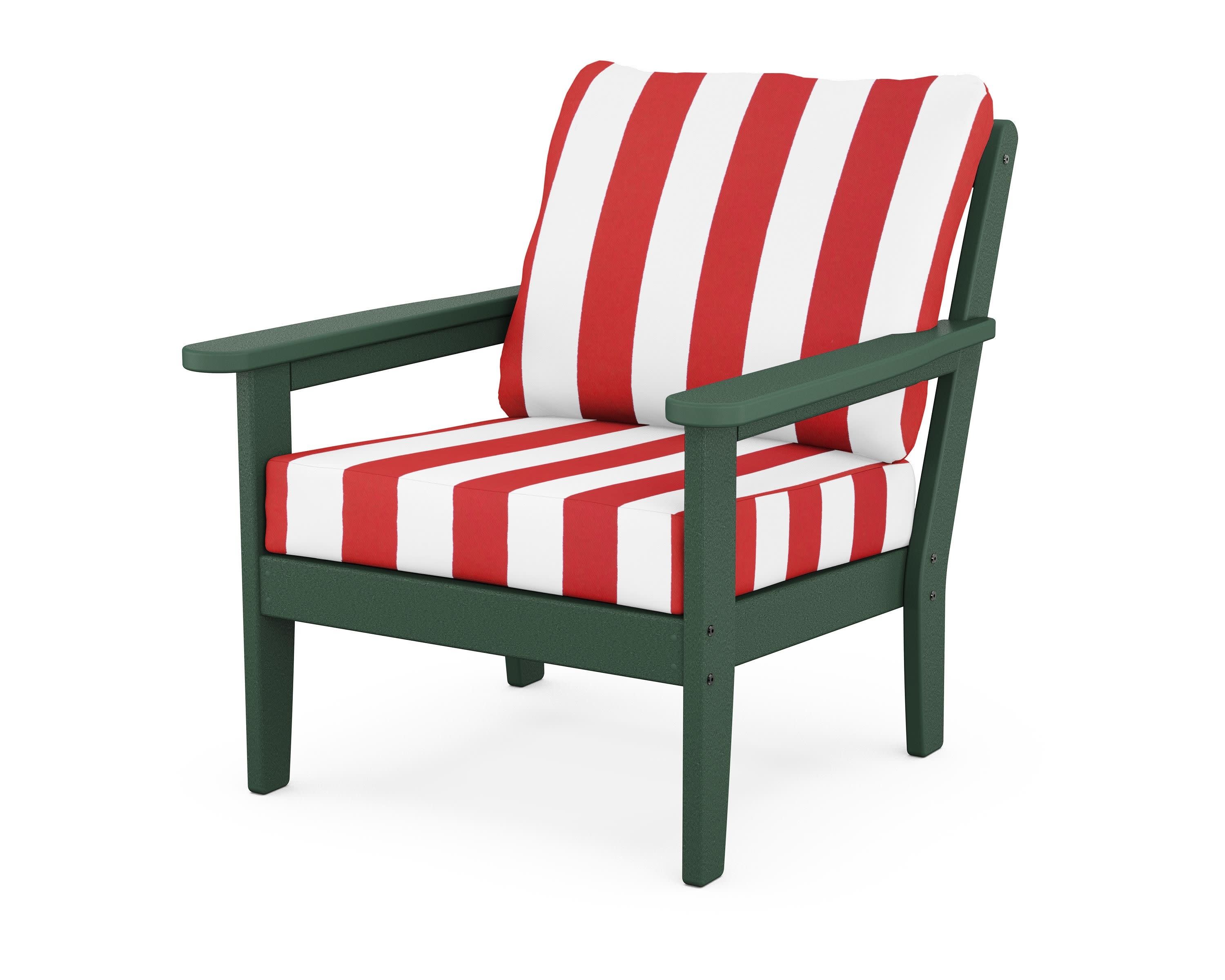 Cottage Deep Seating Chair in Green / Cabana Stripe Crimson