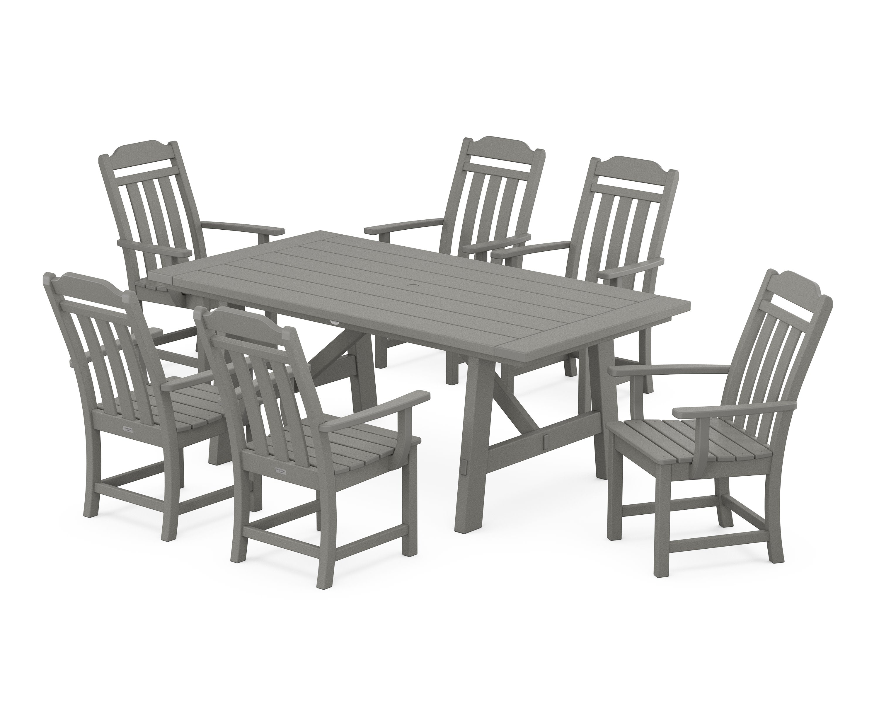 Cottage Arm Chair 7-Piece Rustic Farmhouse Dining Set in Slate Grey