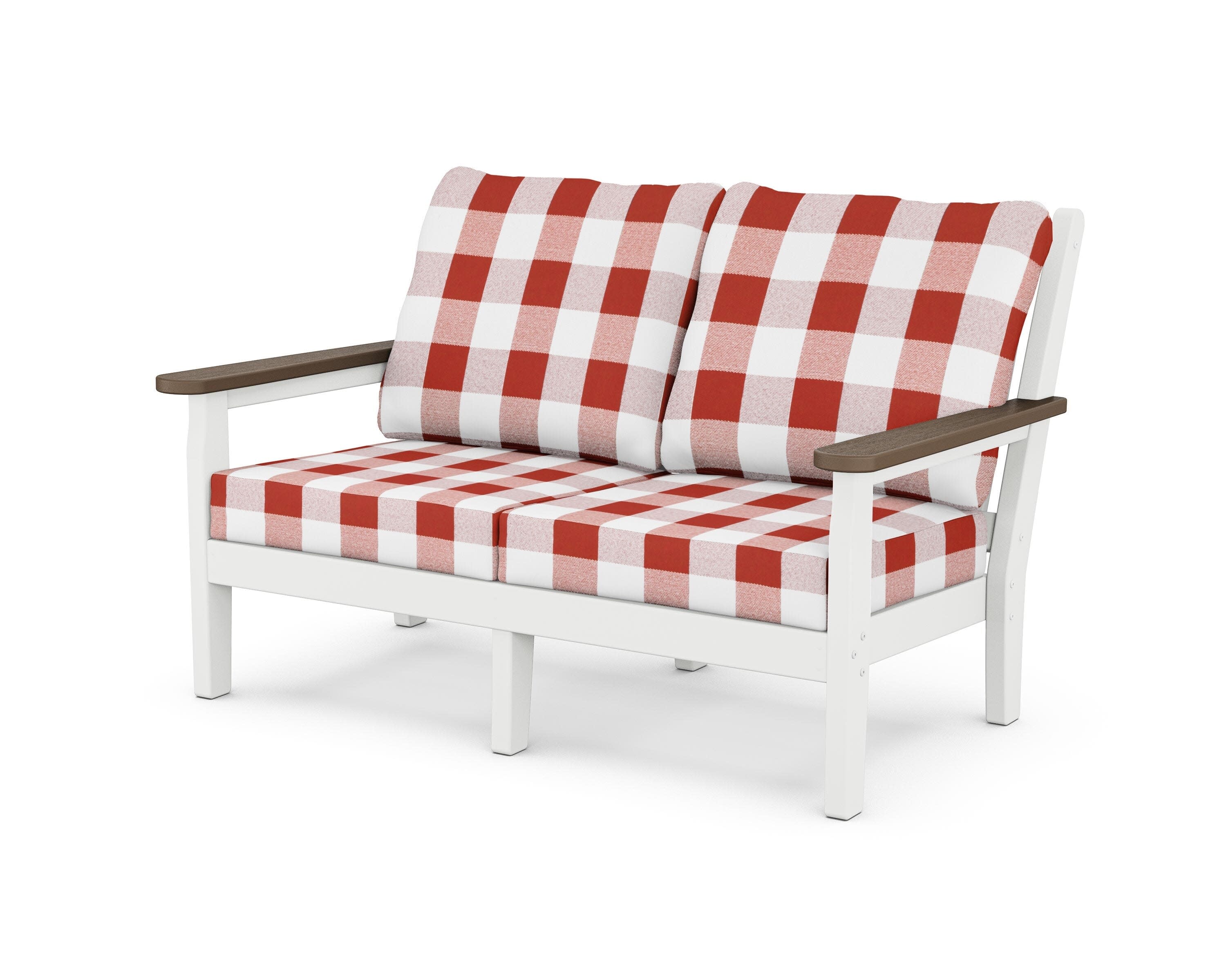 Chippendale Deep Seating Loveseat in White / Kona / Buffalo Plaid Crimson