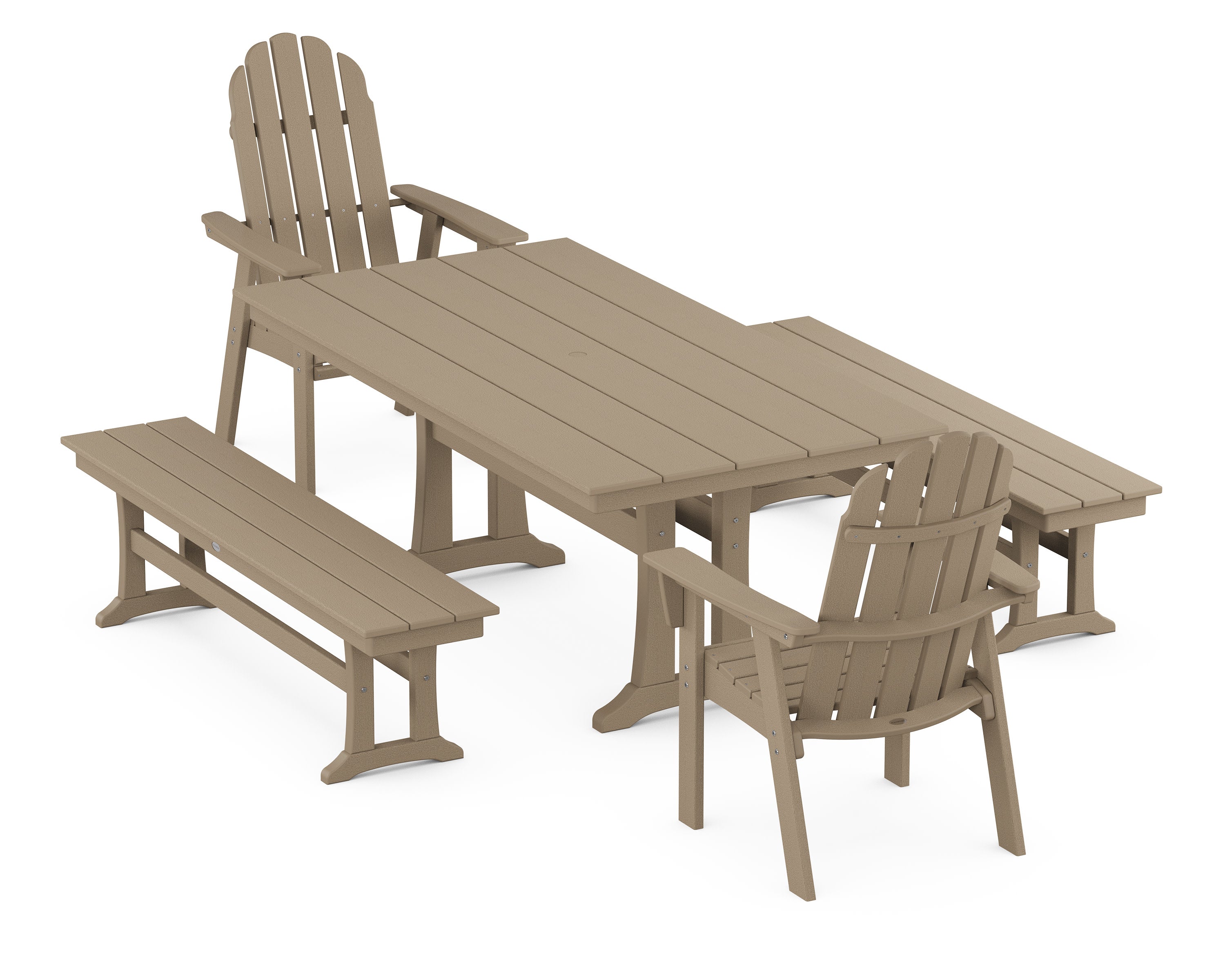 Vineyard Adirondack 5-Piece Farmhouse Dining Set With Trestle Legs in Vintage Sahara