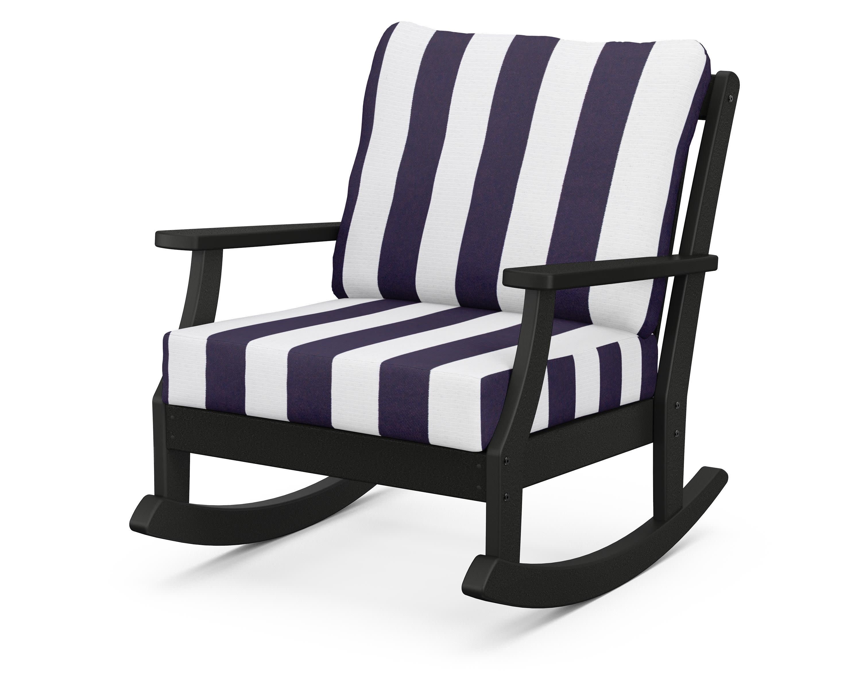 Braxton Deep Seating Rocking Chair in Black / Cabana Stripe Navy