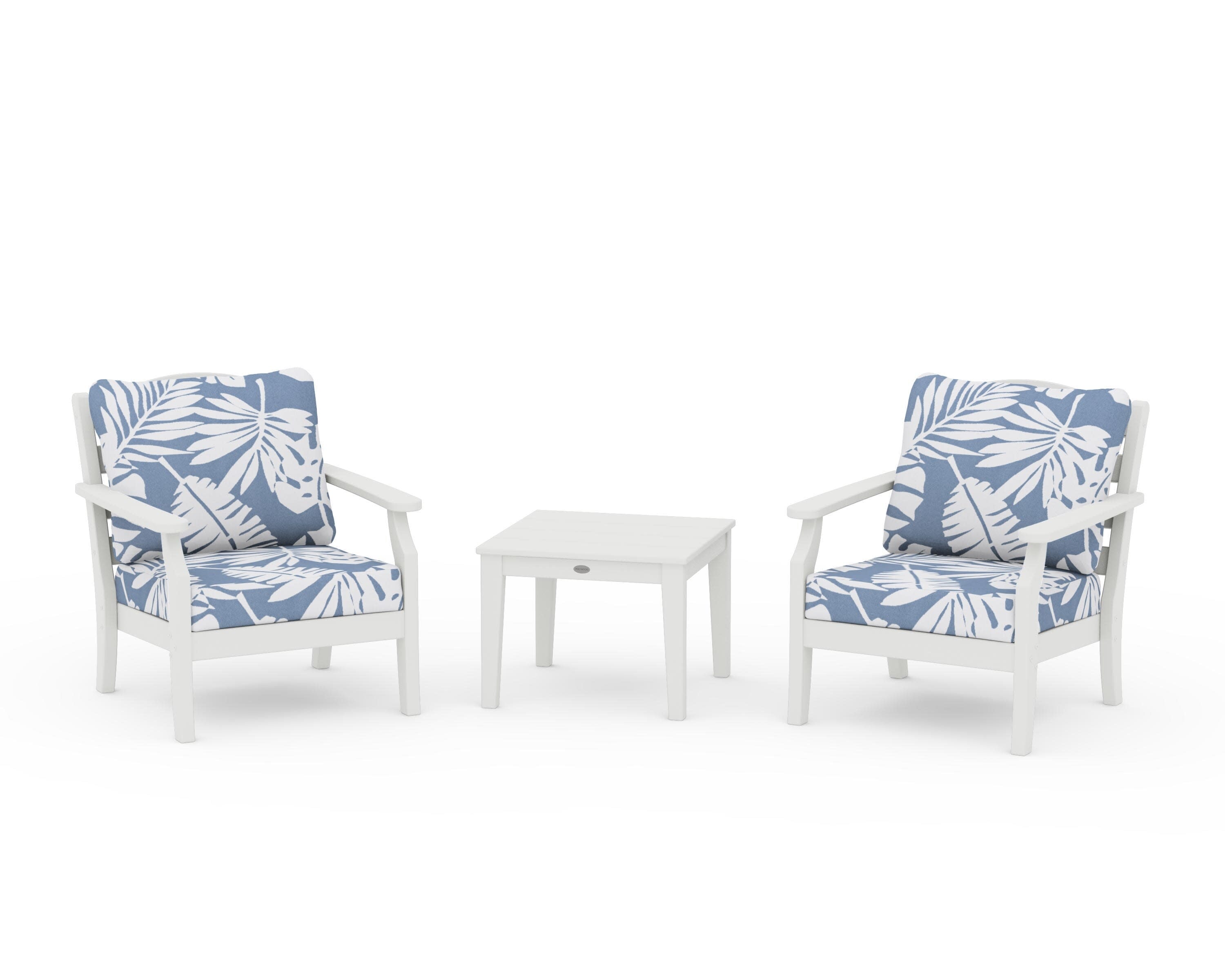 Savannah 3-Piece Deep Seating Set in Vintage White / Leaf Sky Blue