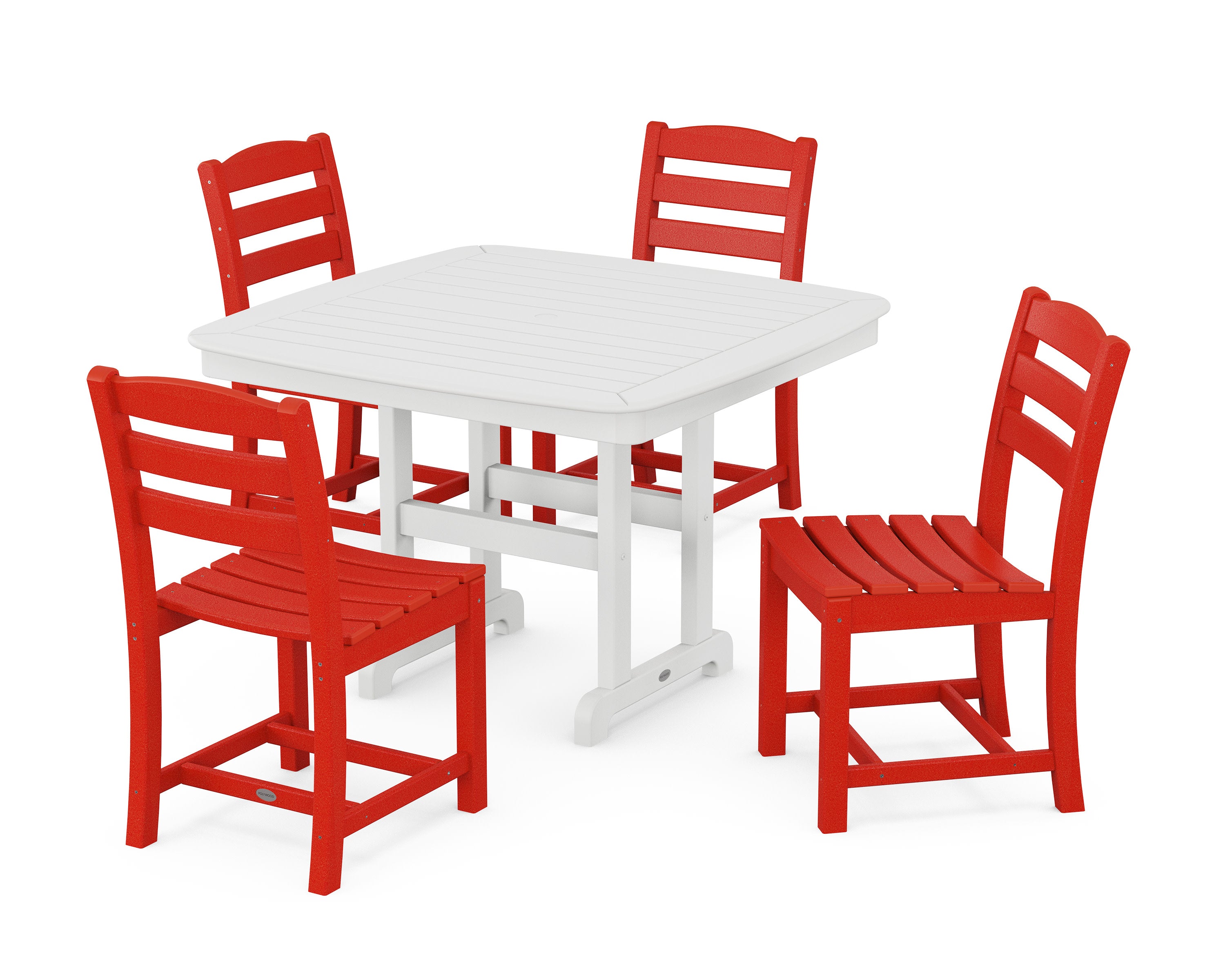 La Casa Caf Side Chair 5-Piece Dining Set with Trestle Legs in Sunset Red / White