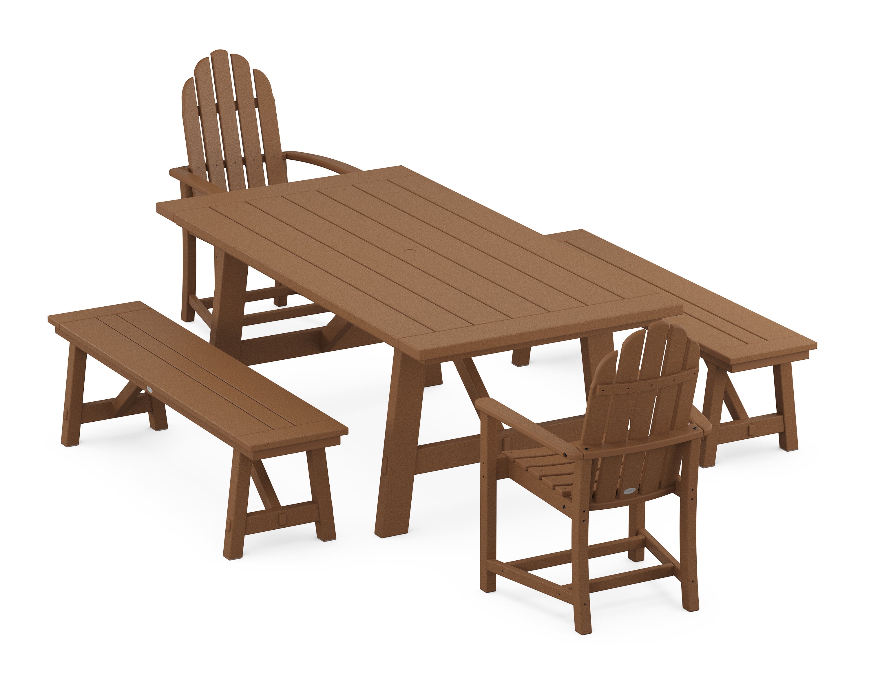 Classic Adirondack 5-Piece Rustic Farmhouse Dining Set With Benches in Teak