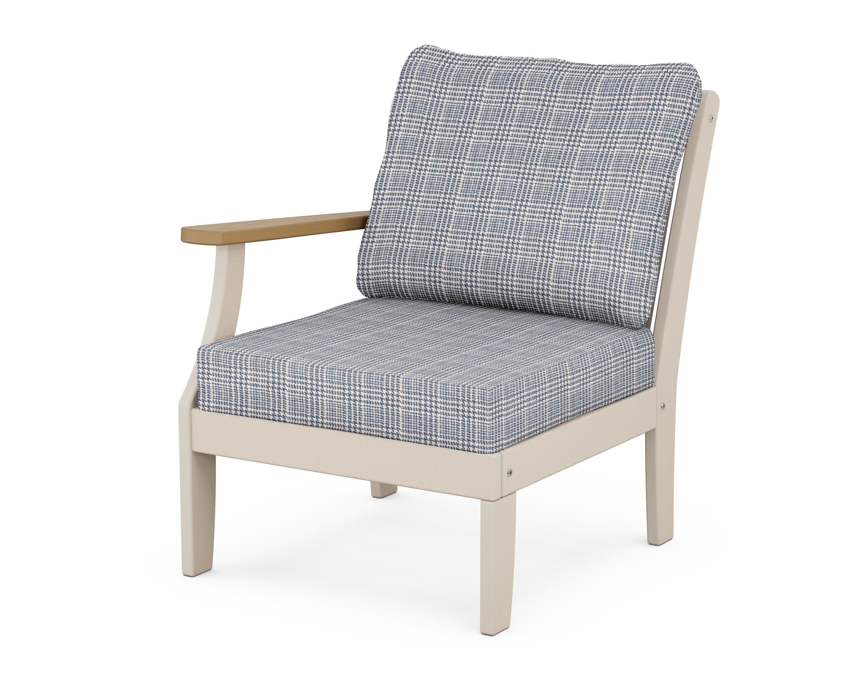 Braxton Modular Left Arm Chair in Sand / Natural / Houndstooth Sky Blue