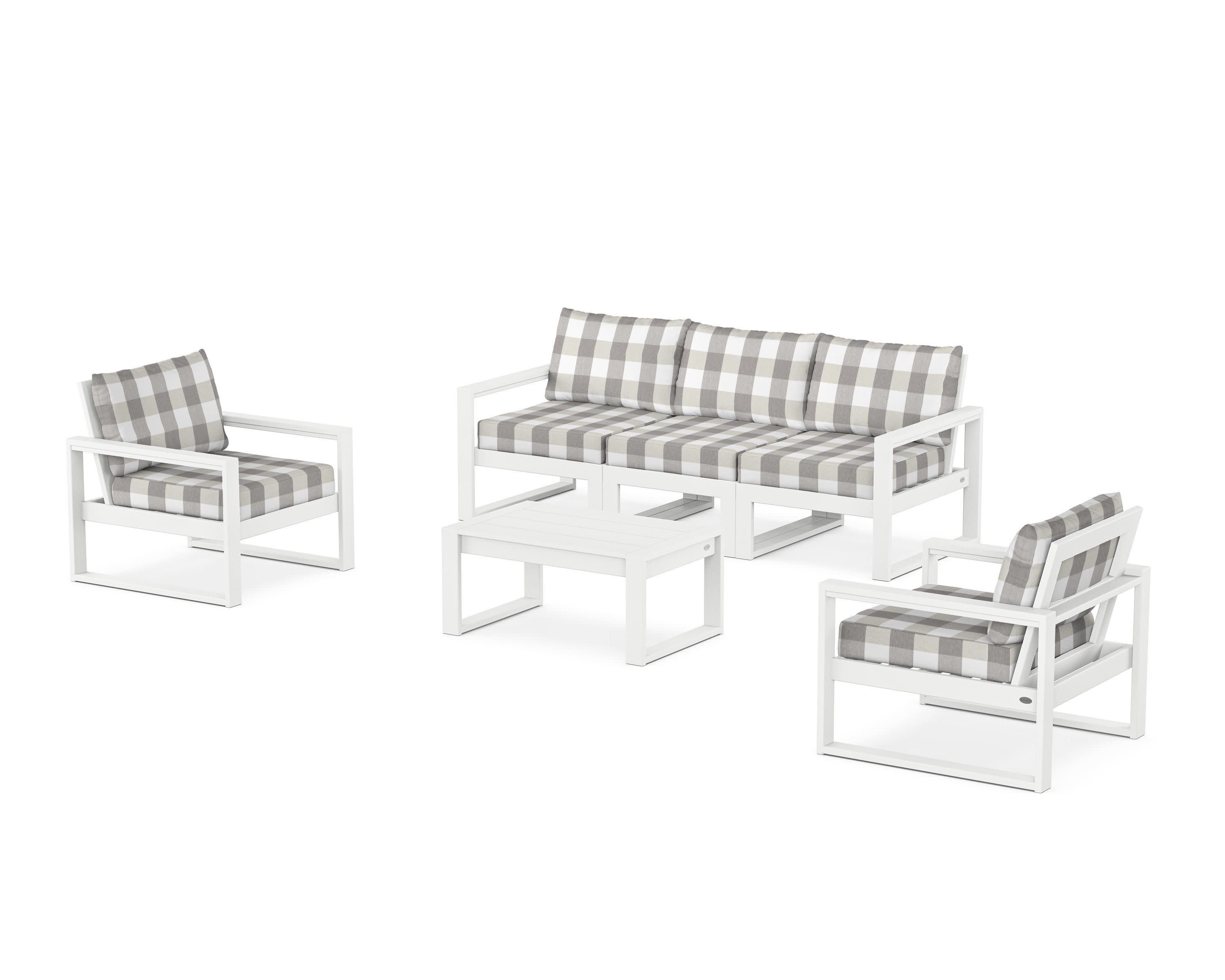 EDGE Sectional 4-Piece Deep Seating Set with Sofa in White / Buffalo Plaid Grey Mist
