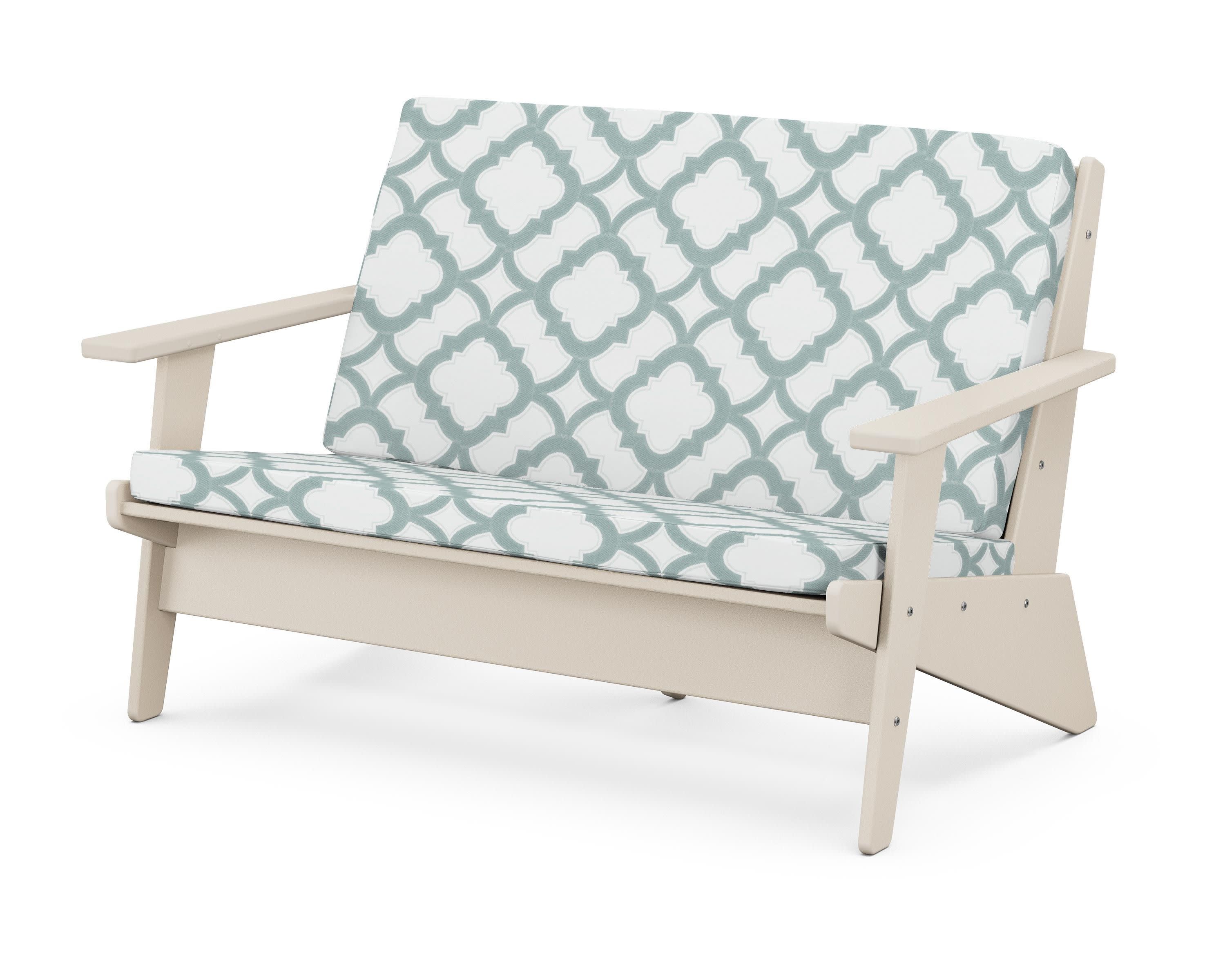 Riviera Modern Lounge Loveseat in Sand / Trellis Glacier Spa
