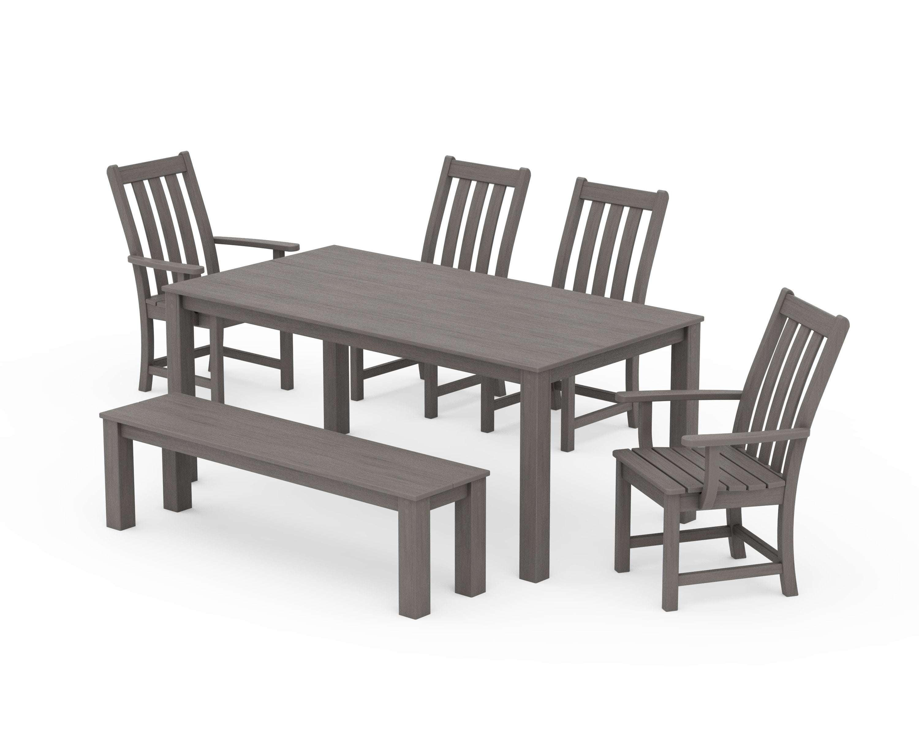 Vineyard 6-Piece Parsons Dining Set with Bench in Driftwood