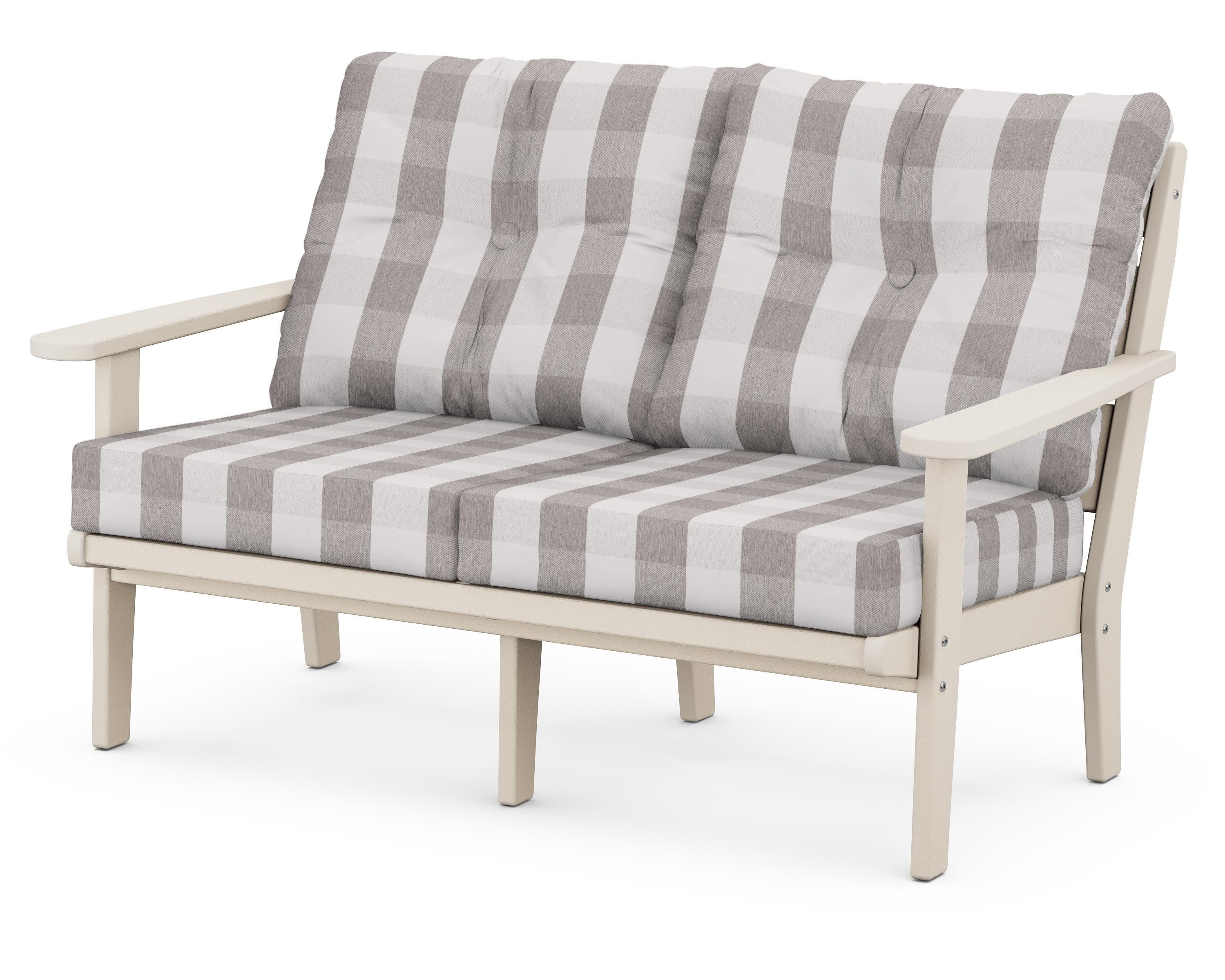 Lakeside Deep Seating Loveseat in Sand / Buffalo Plaid Grey Mist