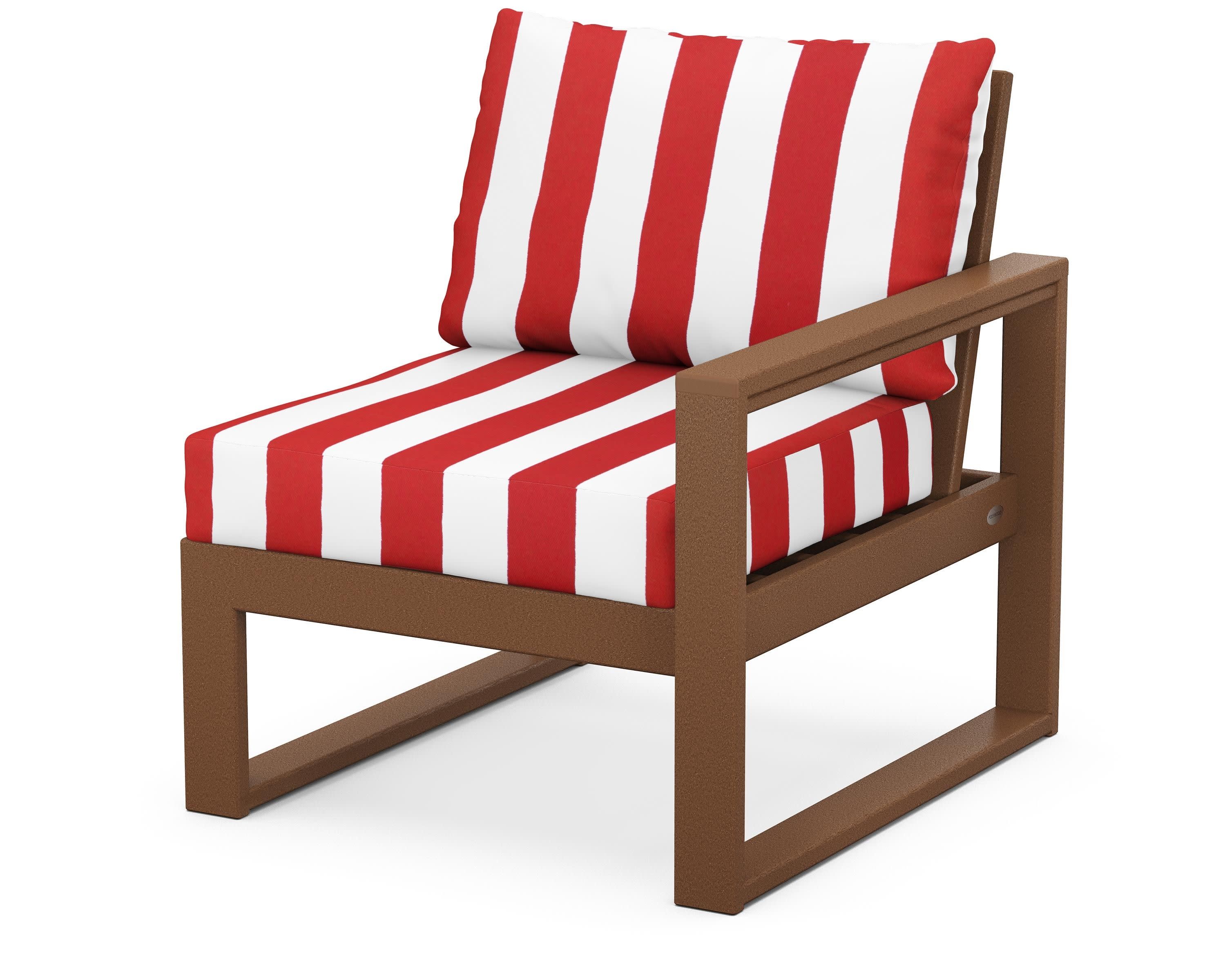 EDGE Modular Right Arm Chair in Teak / Cabana Stripe Crimson