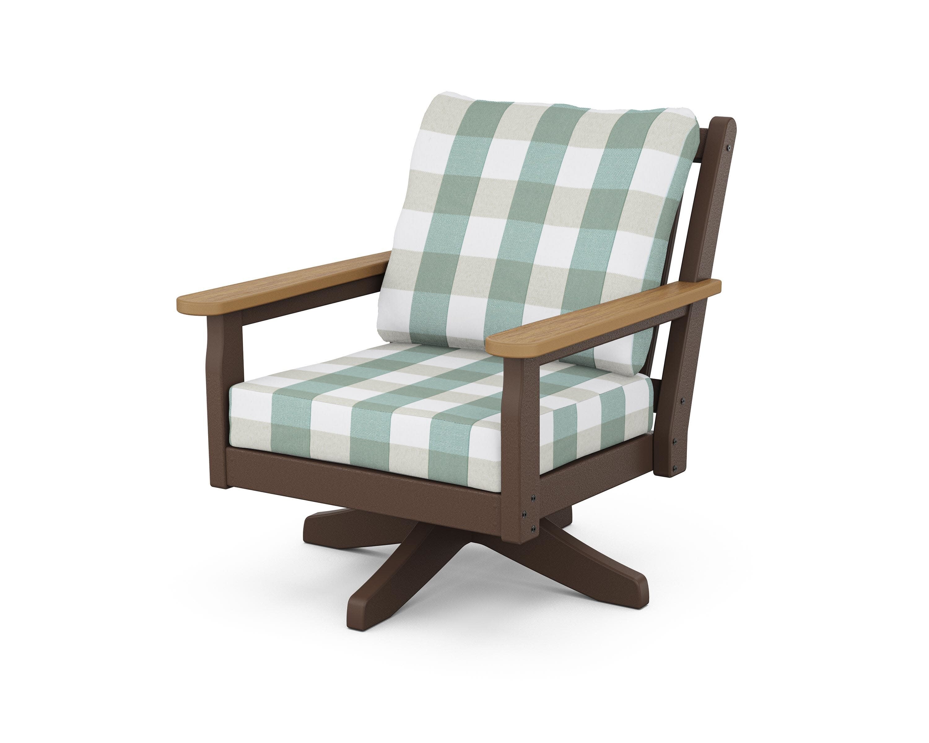 Chippendale Deep Seating Swivel Chair in Mahogany / Natural / Buffalo Plaid Glacier Spa
