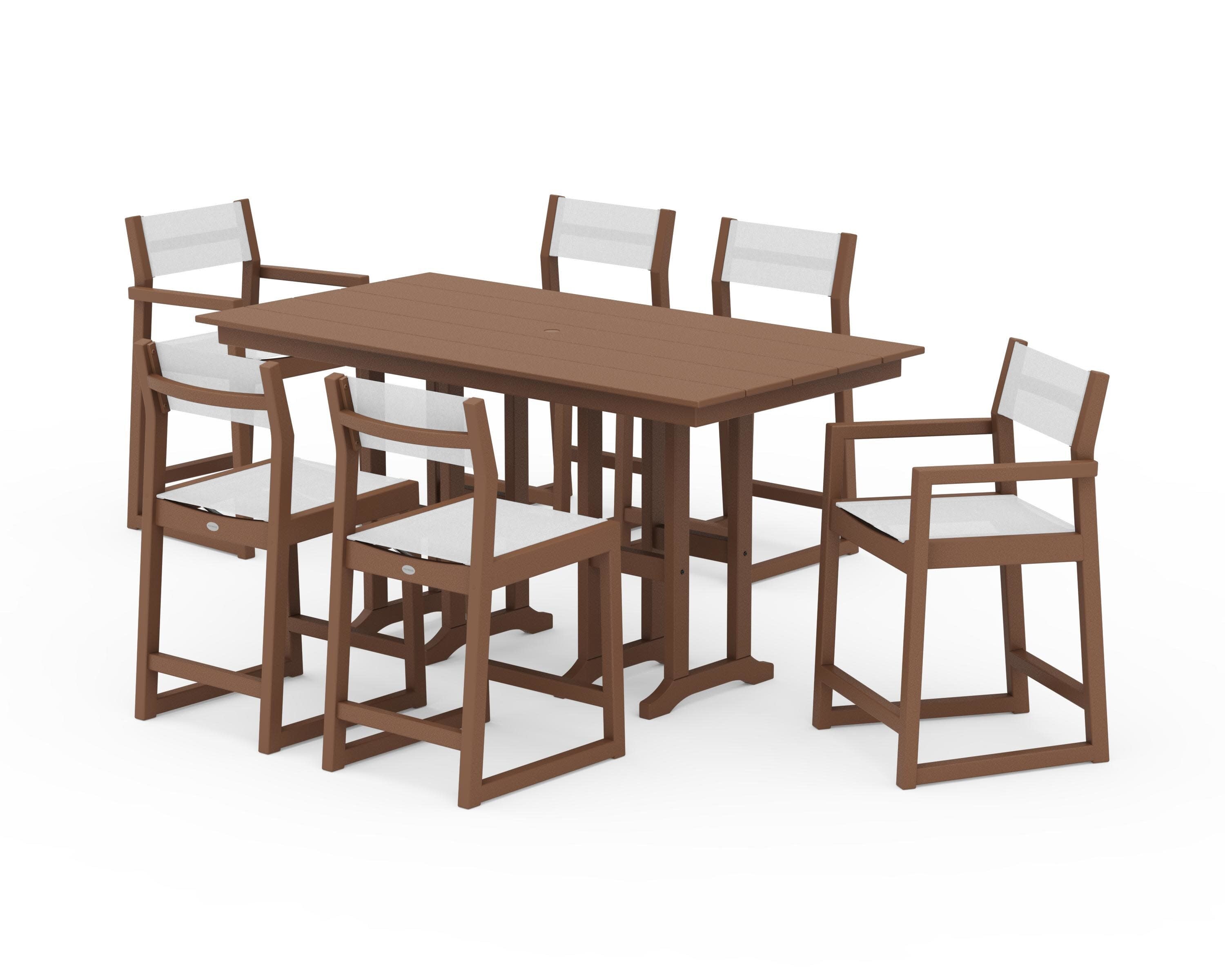 EDGE Sling 7-Piece Farmhouse Counter Set in Teak / White Sling