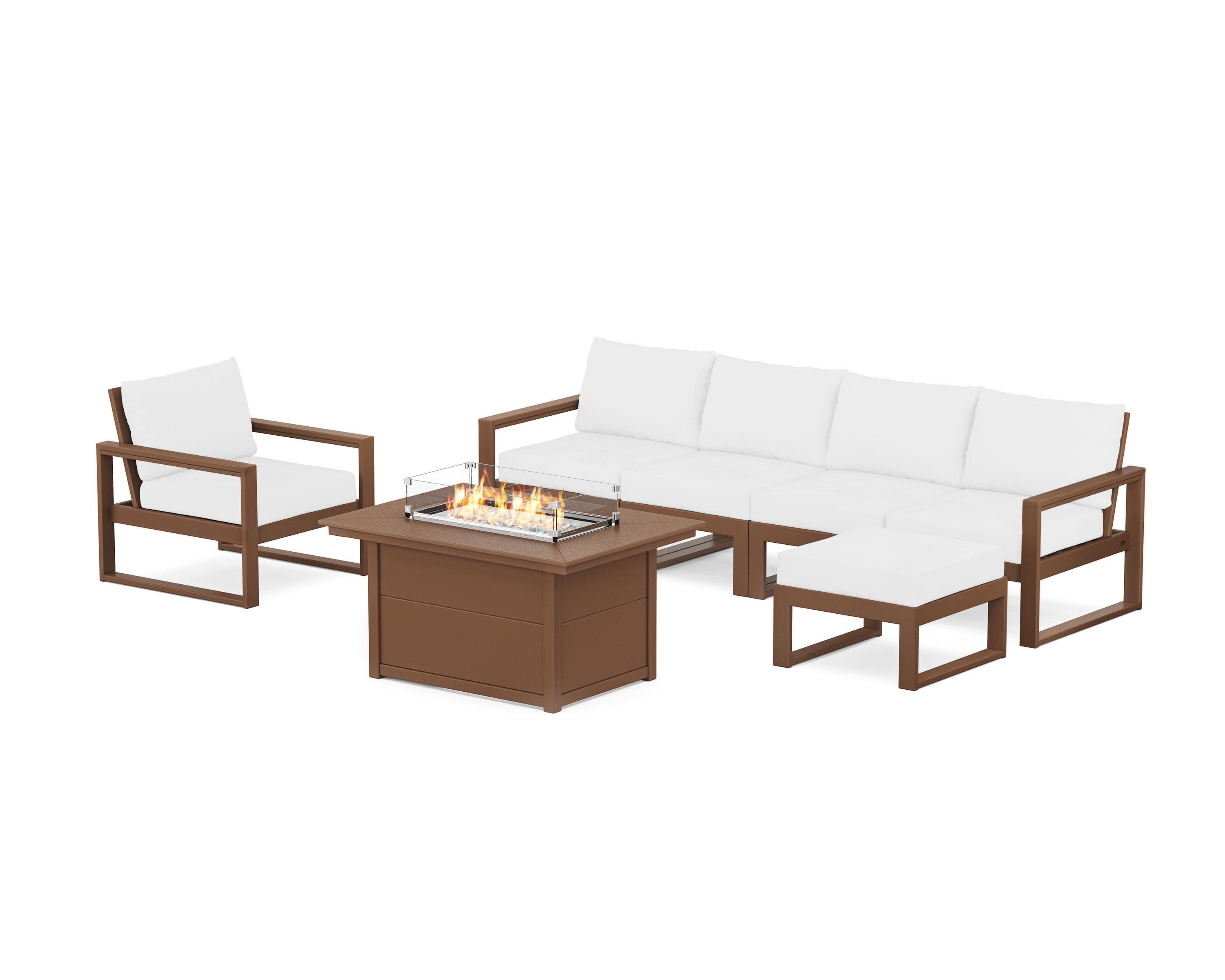 EDGE Sectional Lounge and Fire Pit Set in Teak / Natural