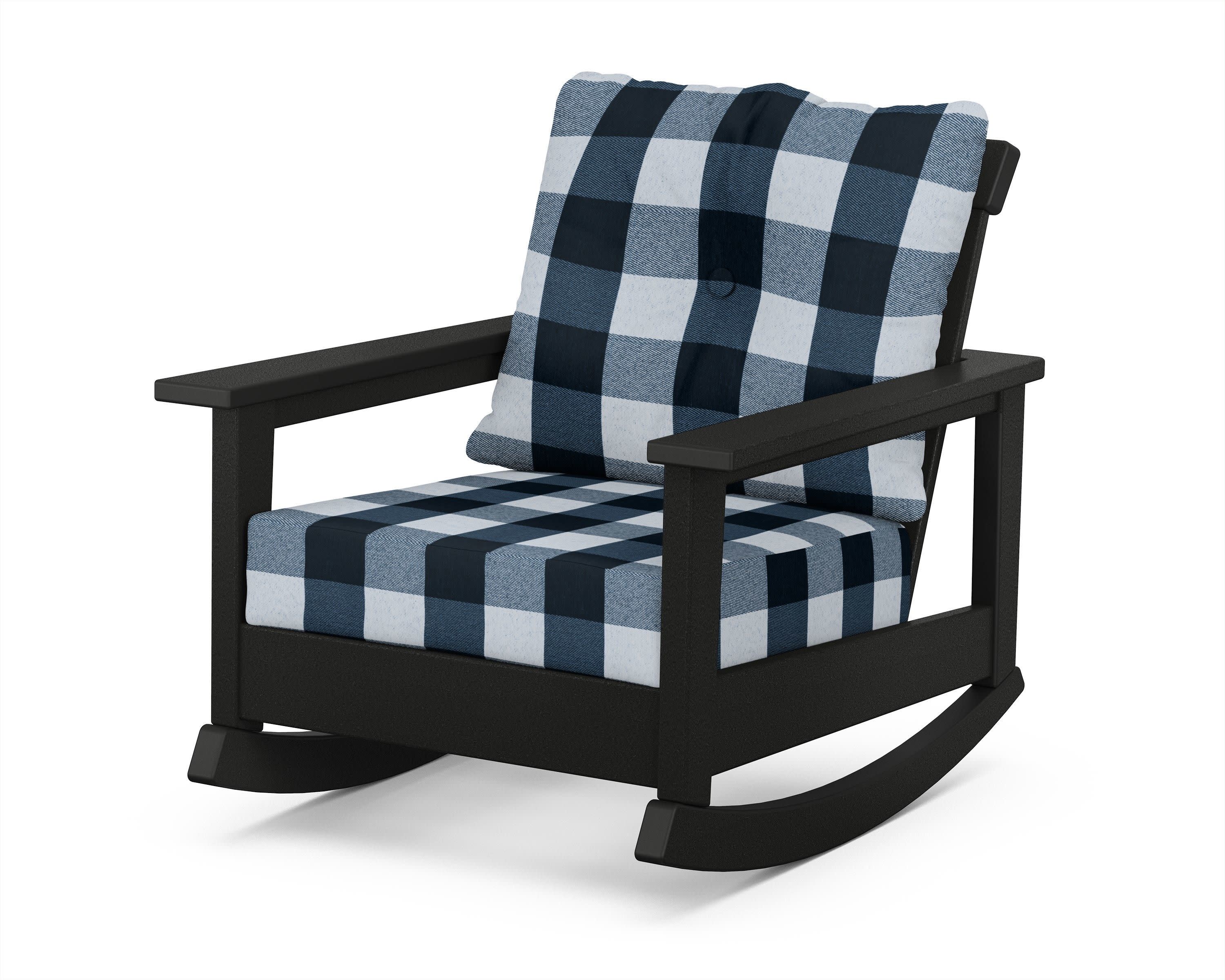 Prescott Deep Seating Rocking Chair in Black / Buffalo Plaid Marine Indigo