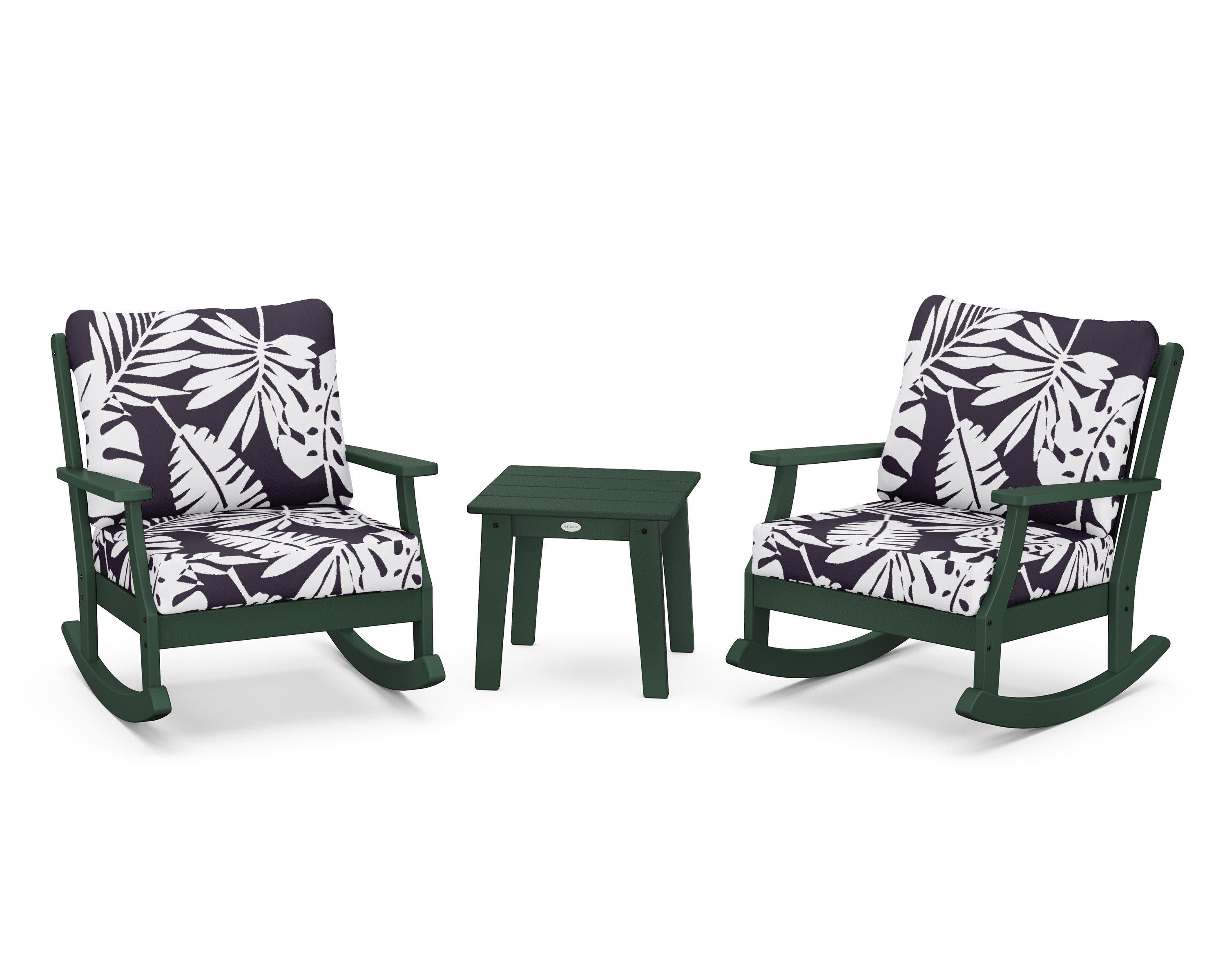 Braxton 3-Piece Deep Seating Rocker Set in Green / Leaf Navy