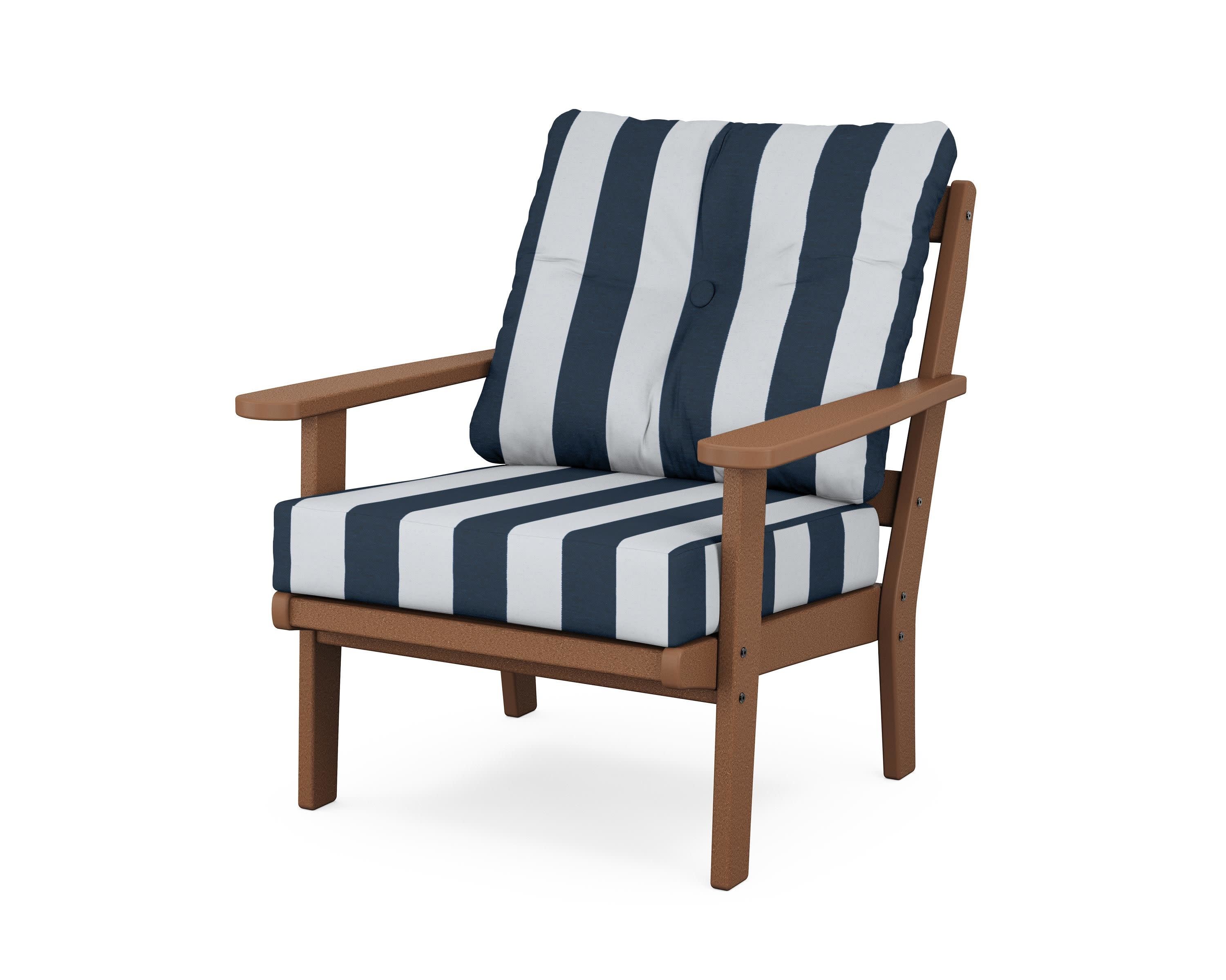 Mission Deep Seating Chair in Teak / Cabana Stripe Marine Indigo