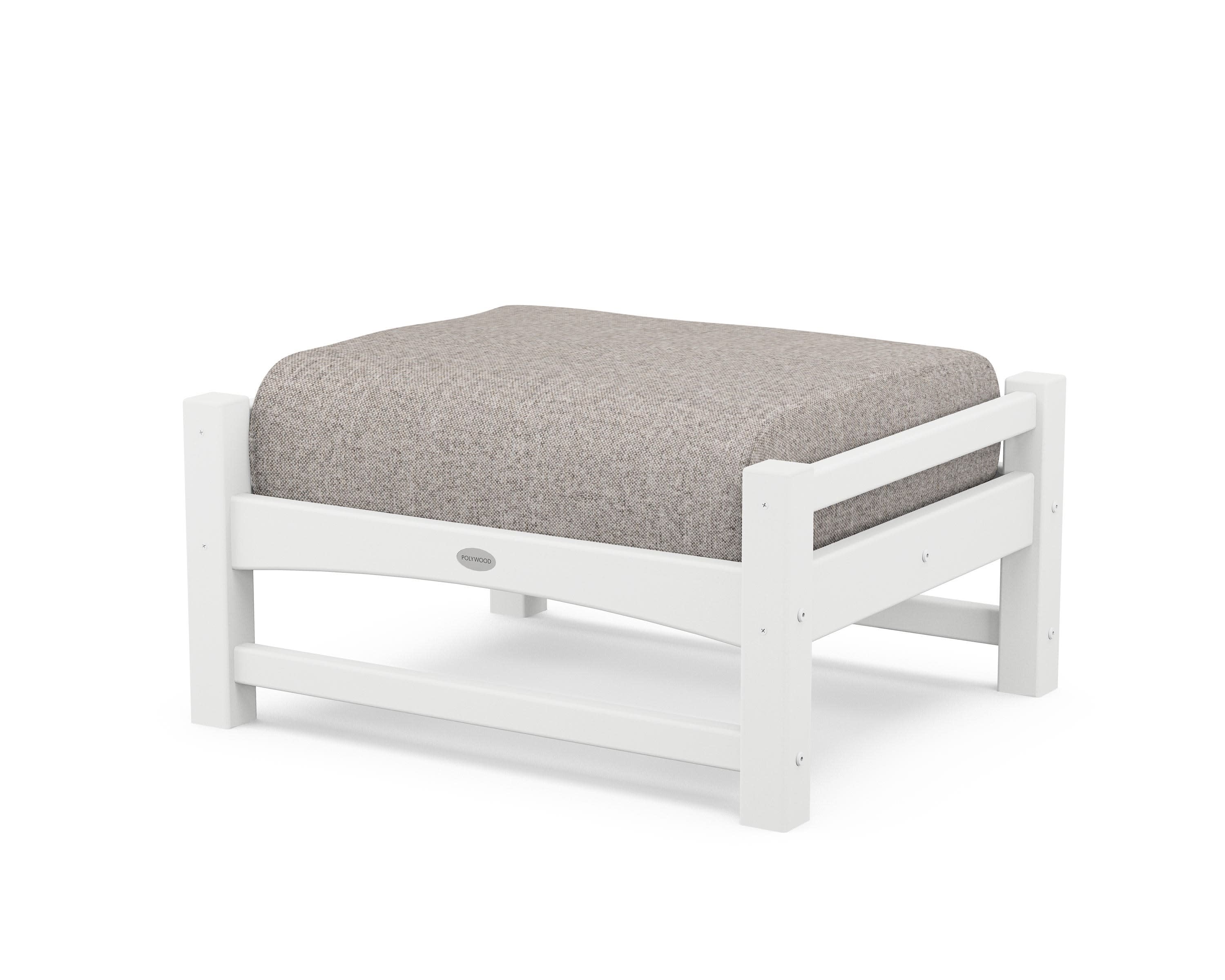 Club Ottoman in White / Weathered Tweed