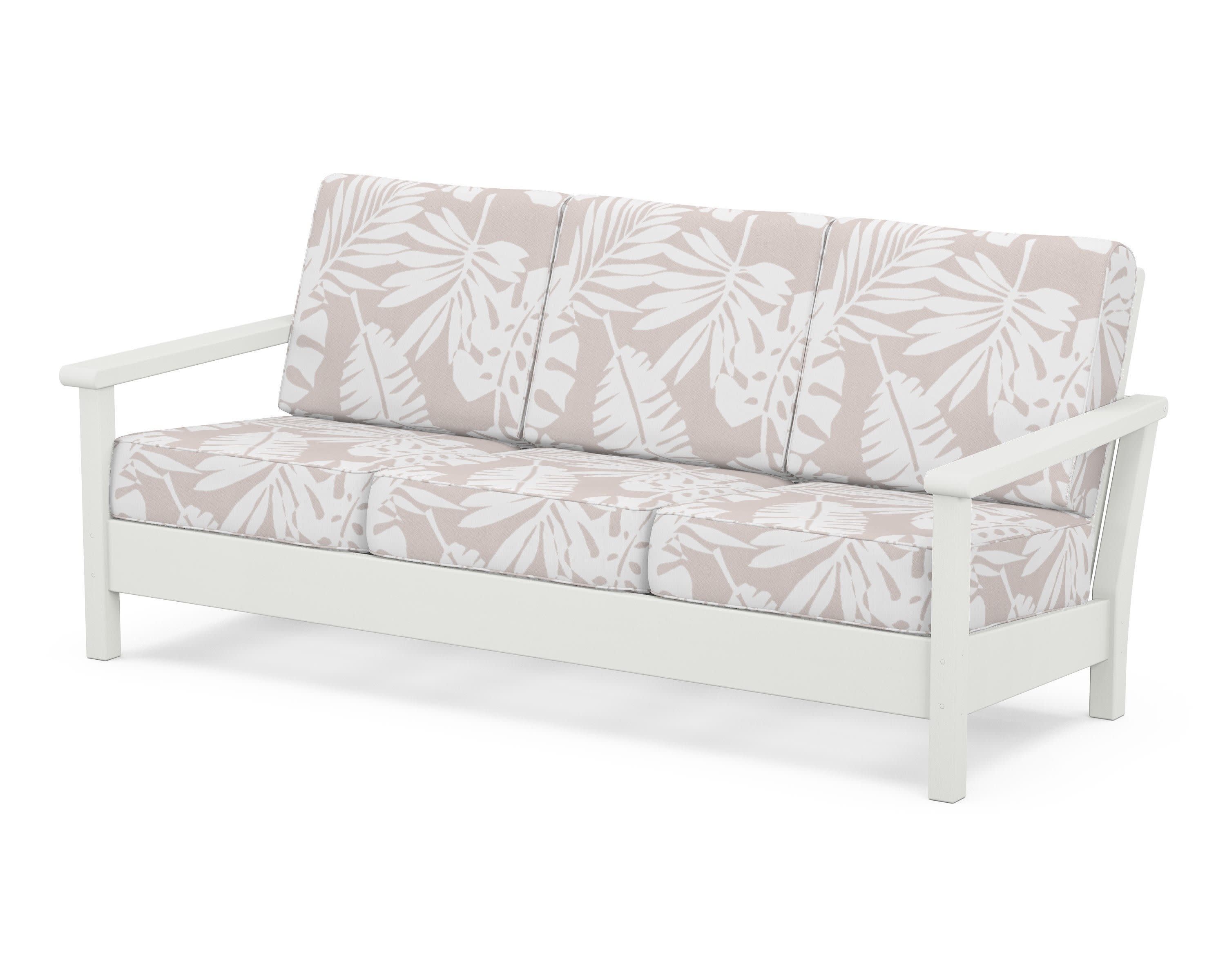 Harbour Deep Seating Sofa in Vintage White / Leaf Dune Burlap