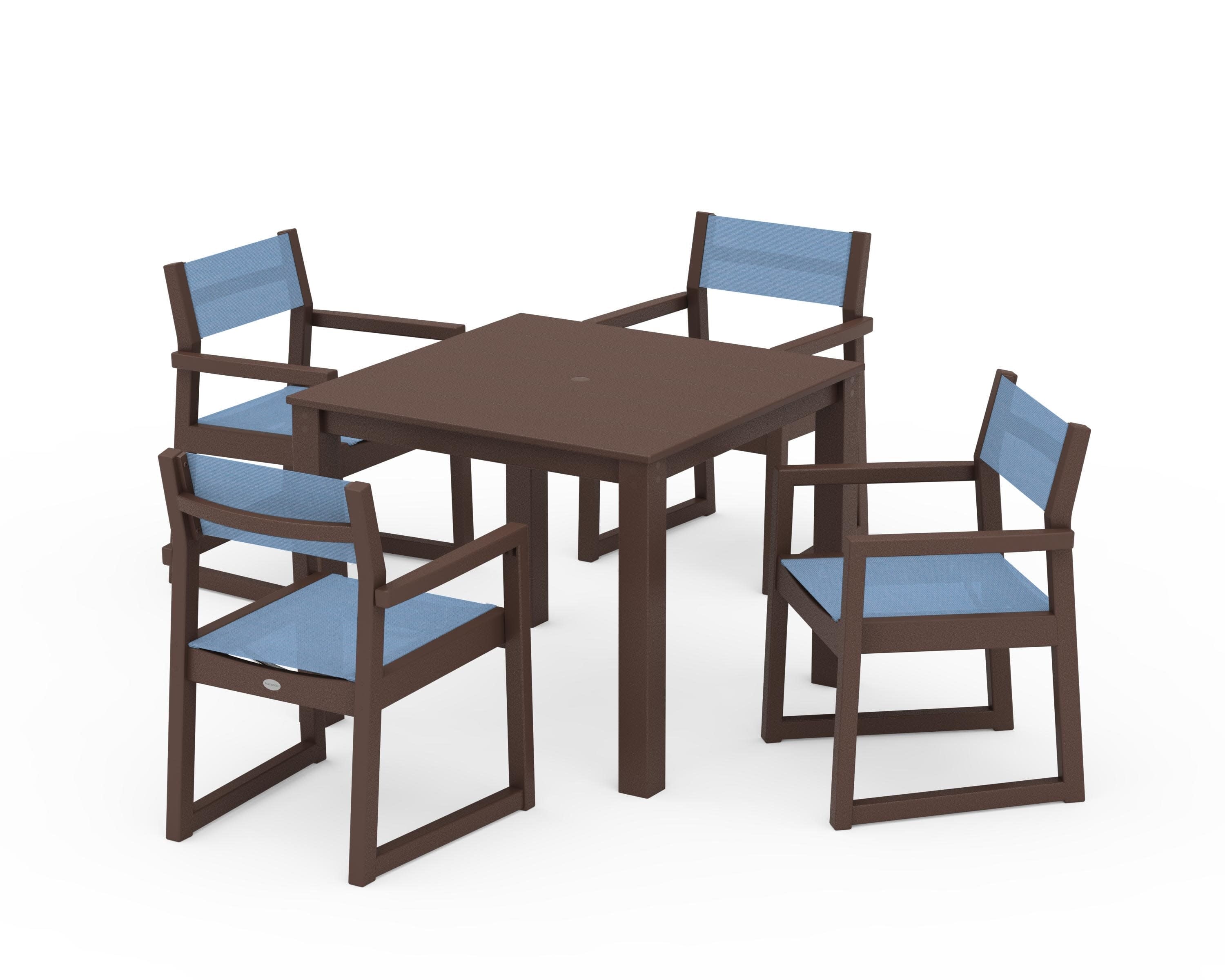 EDGE Sling Arm Chair 5-Piece Parsons Dining Set in Mahogany / Poolside Sling