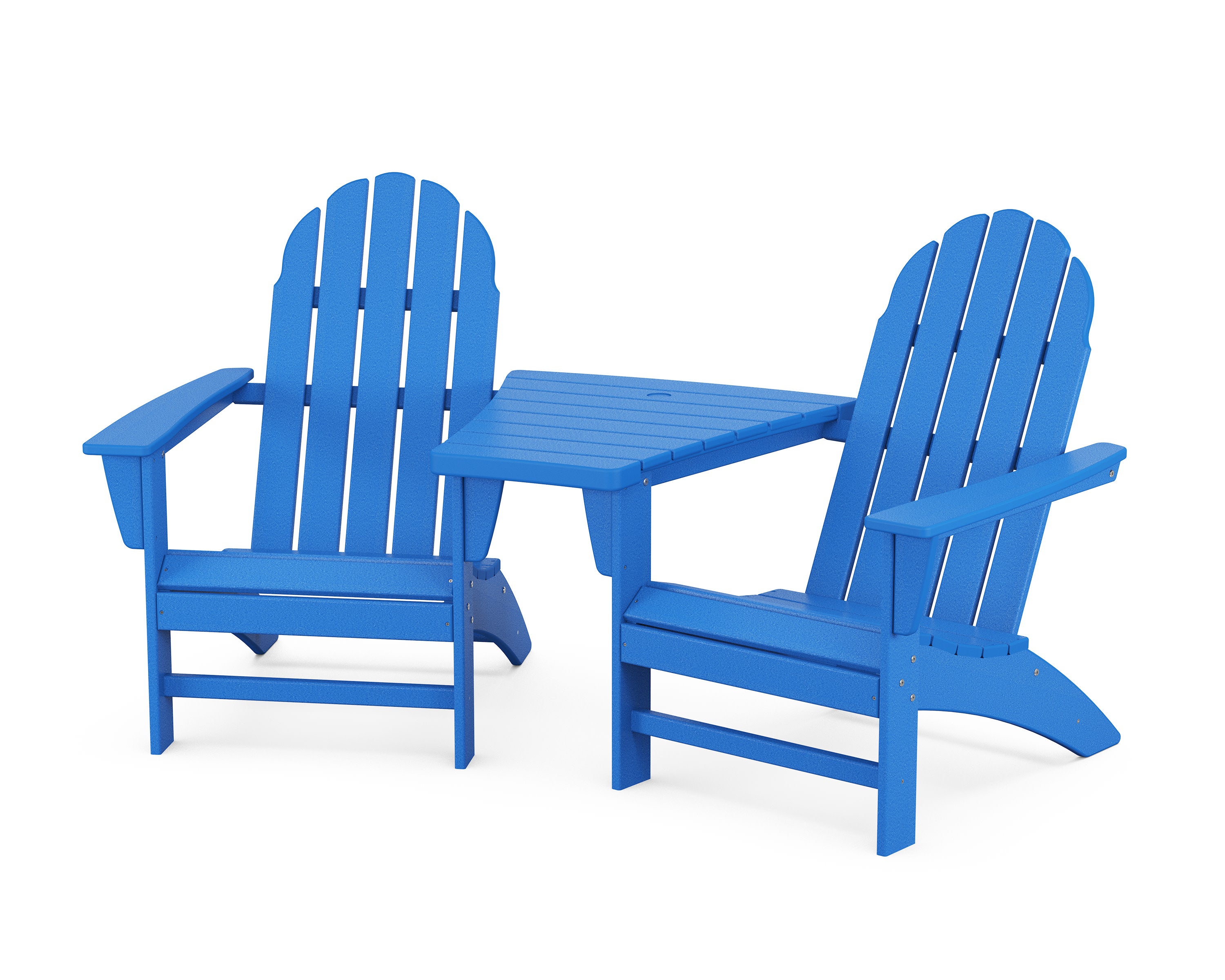 Vineyard 3-Piece Adirondack Set with Angled Connecting Table in Pacific Blue