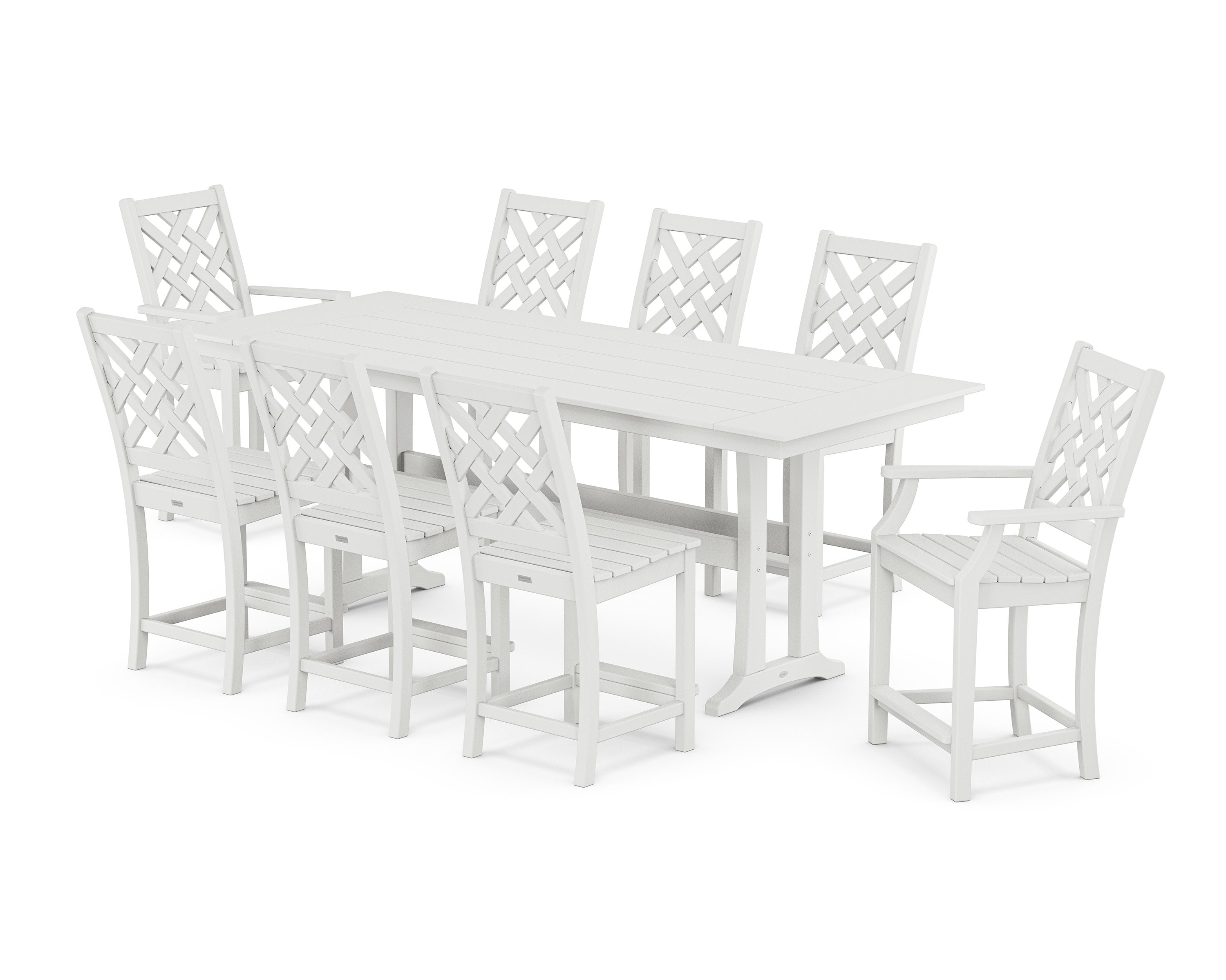 Wovendale 9-Piece Farmhouse Counter Set with Trestle Legs in White
