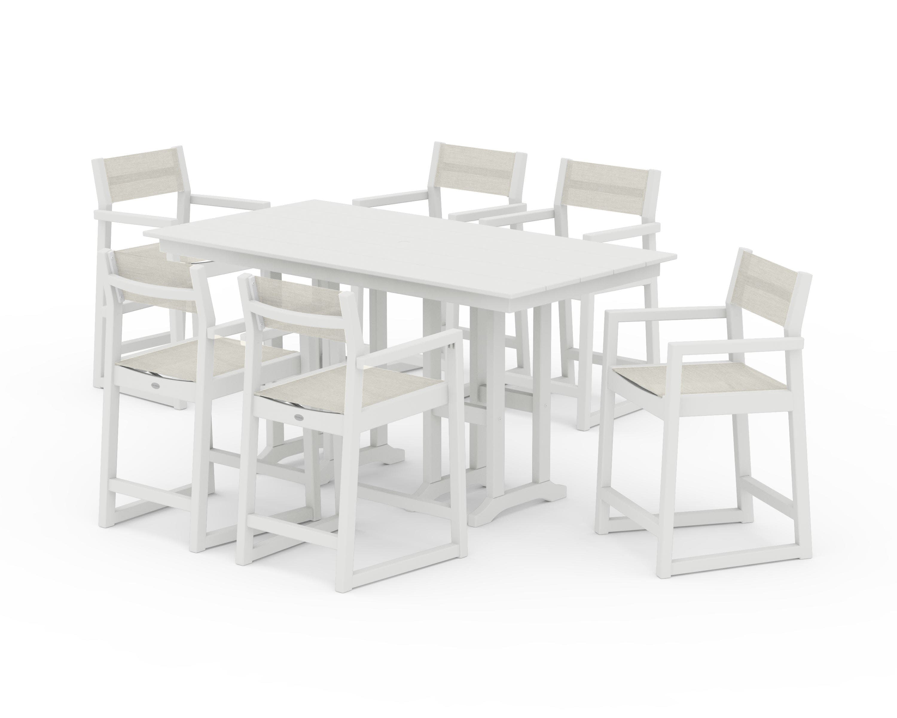 EDGE Sling Arm Chair 7-Piece Farmhouse Counter Set in Vintage White / Parchment Sling