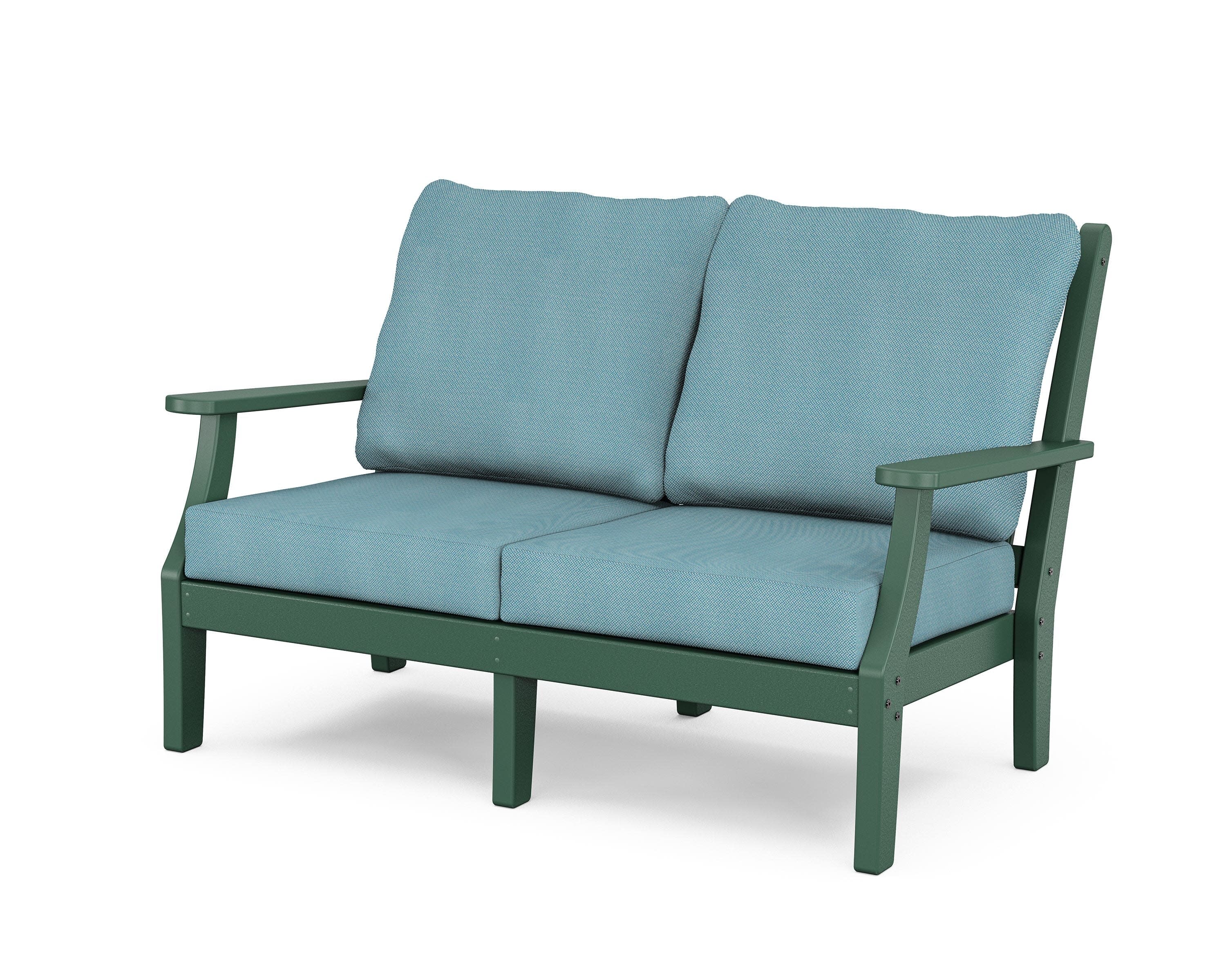 Wovendale Deep Seating Loveseat in Green / Lattice Sky Blue