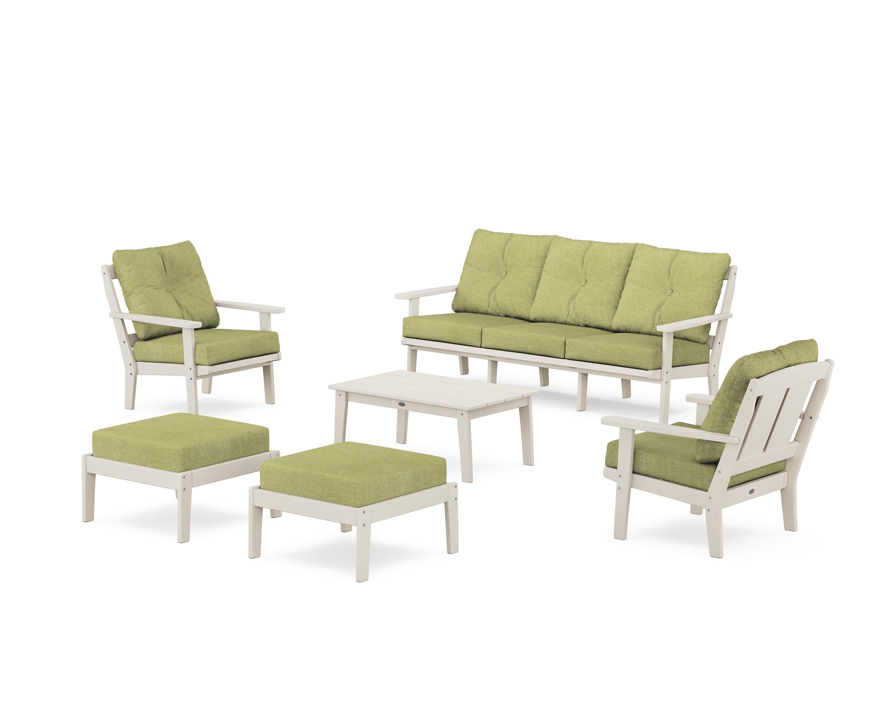 Mission 6-Piece Lounge Sofa Set in Sand / Chartreuse Boucle