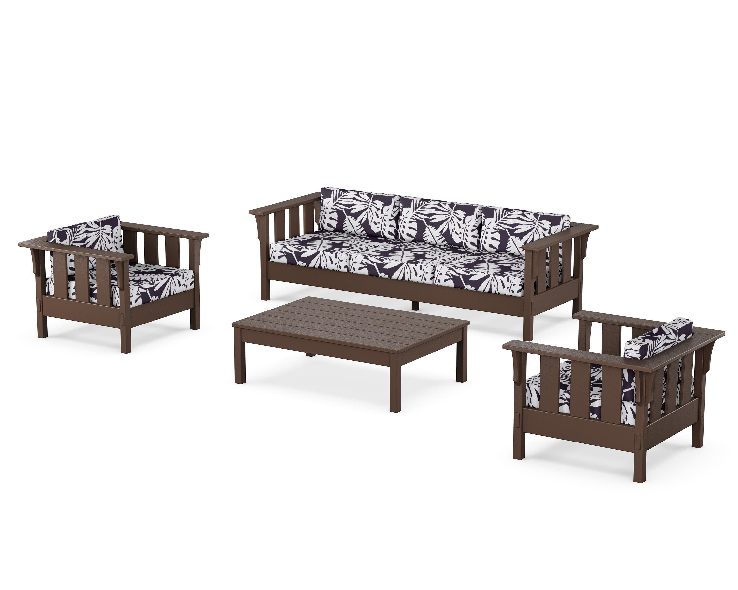 Acadia 4-Piece Deep Seating Set with Sofa in Mahogany / Leaf Navy