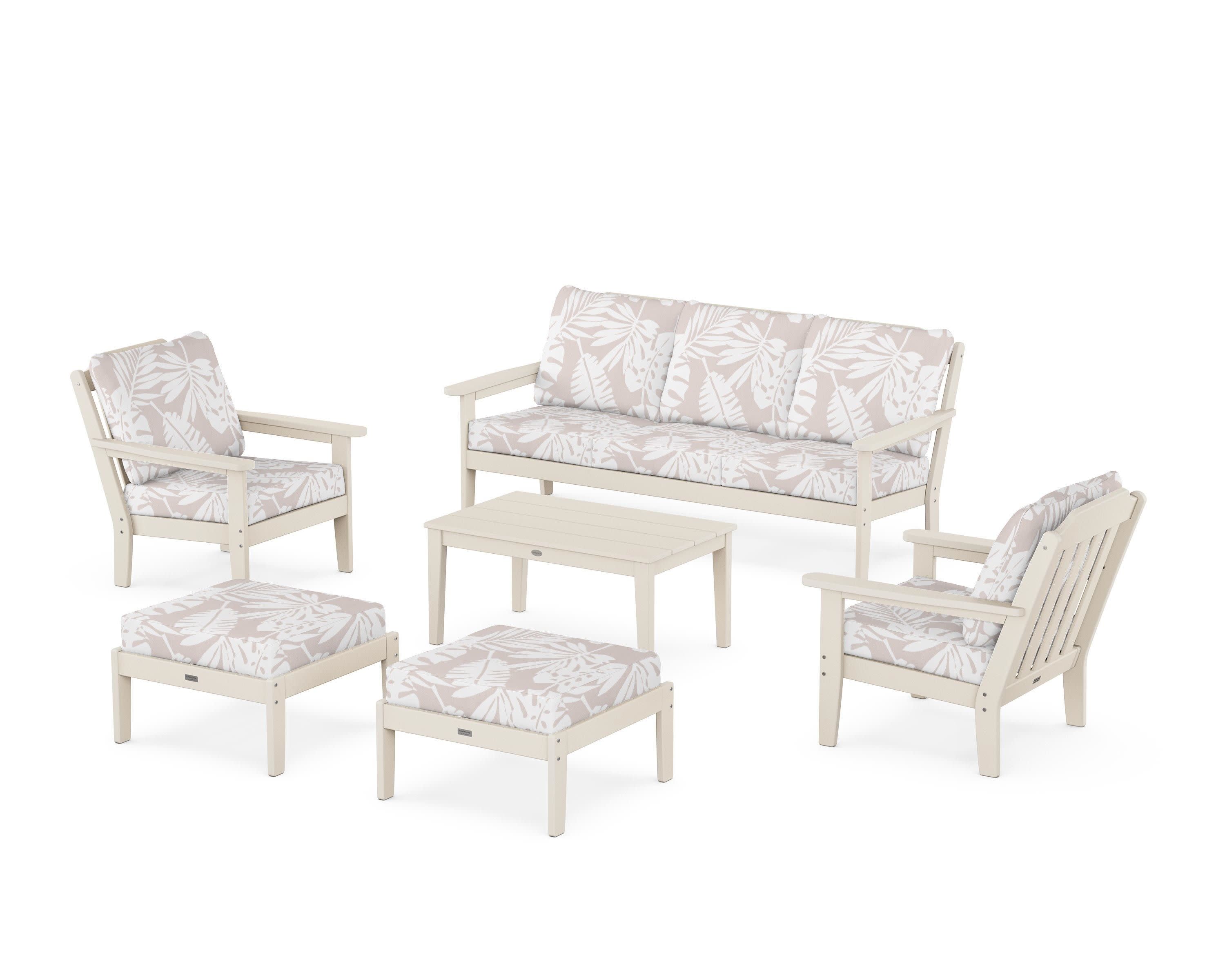 Cottage 6-Piece Lounge Sofa Set in Sand / Leaf Dune Burlap