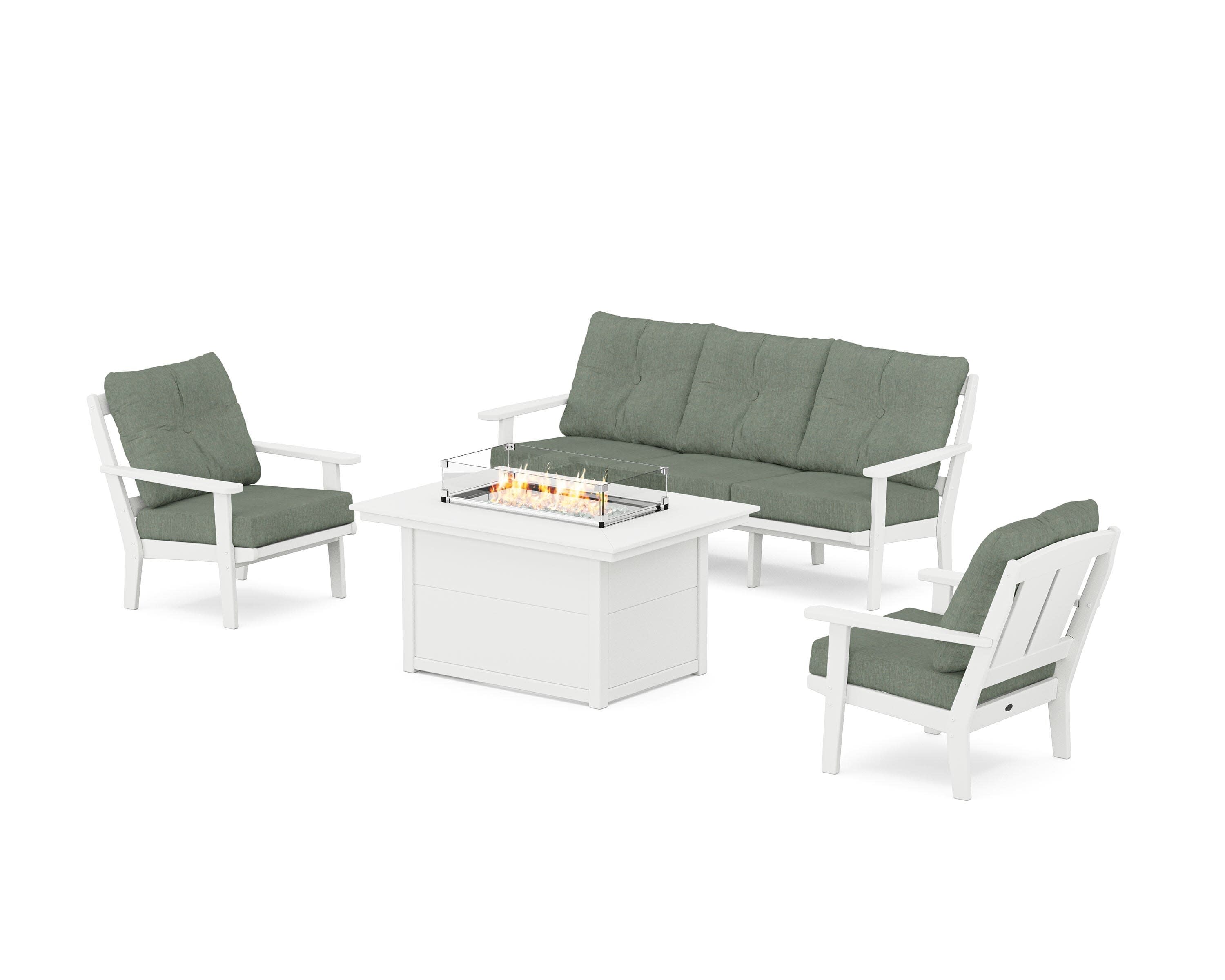 Mission Deep Seating Fire Pit Table Set in White / Cast Sage
