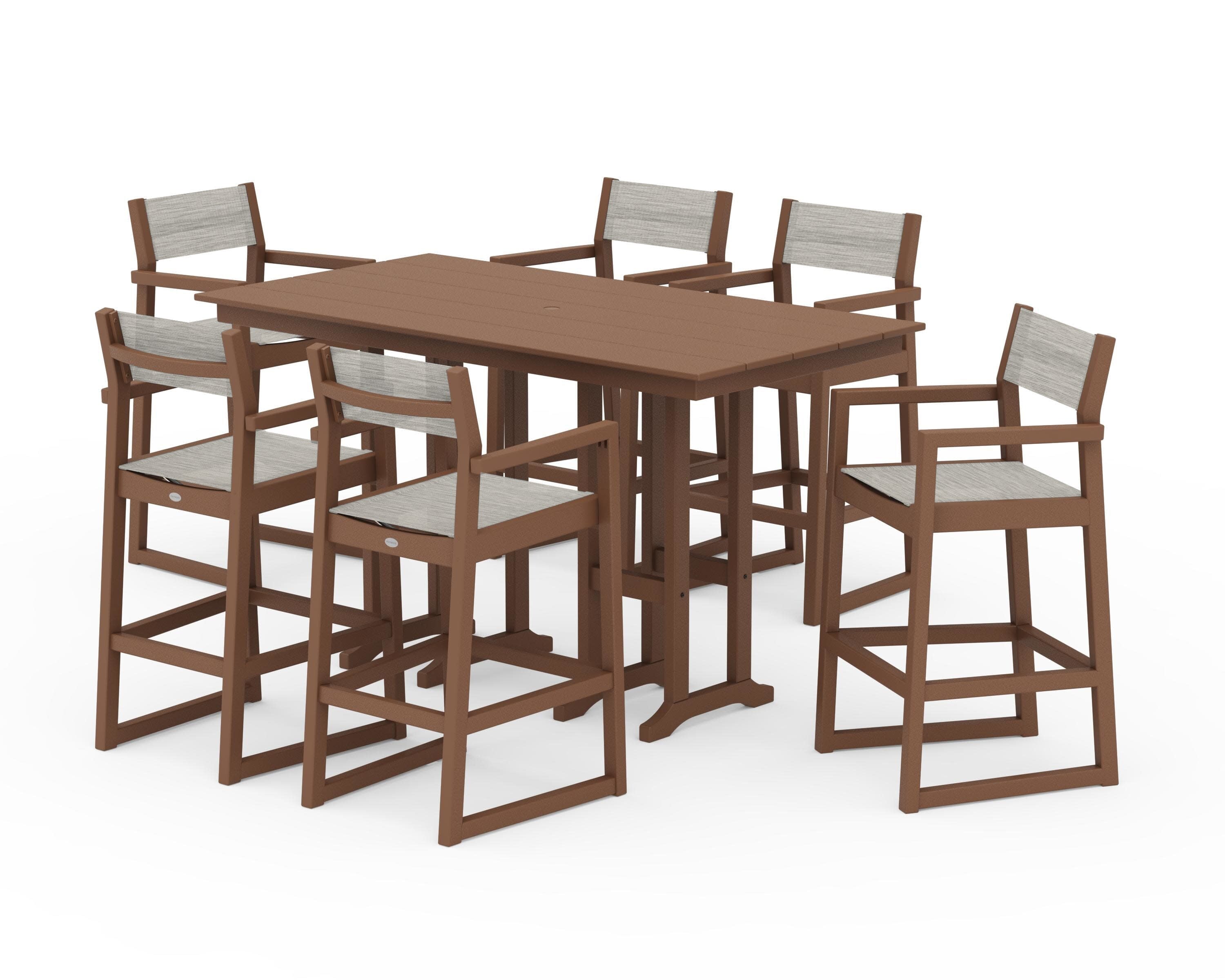EDGE Sling Arm Chair 7-Piece Farmhouse Bar Set in Teak / Birch Sling