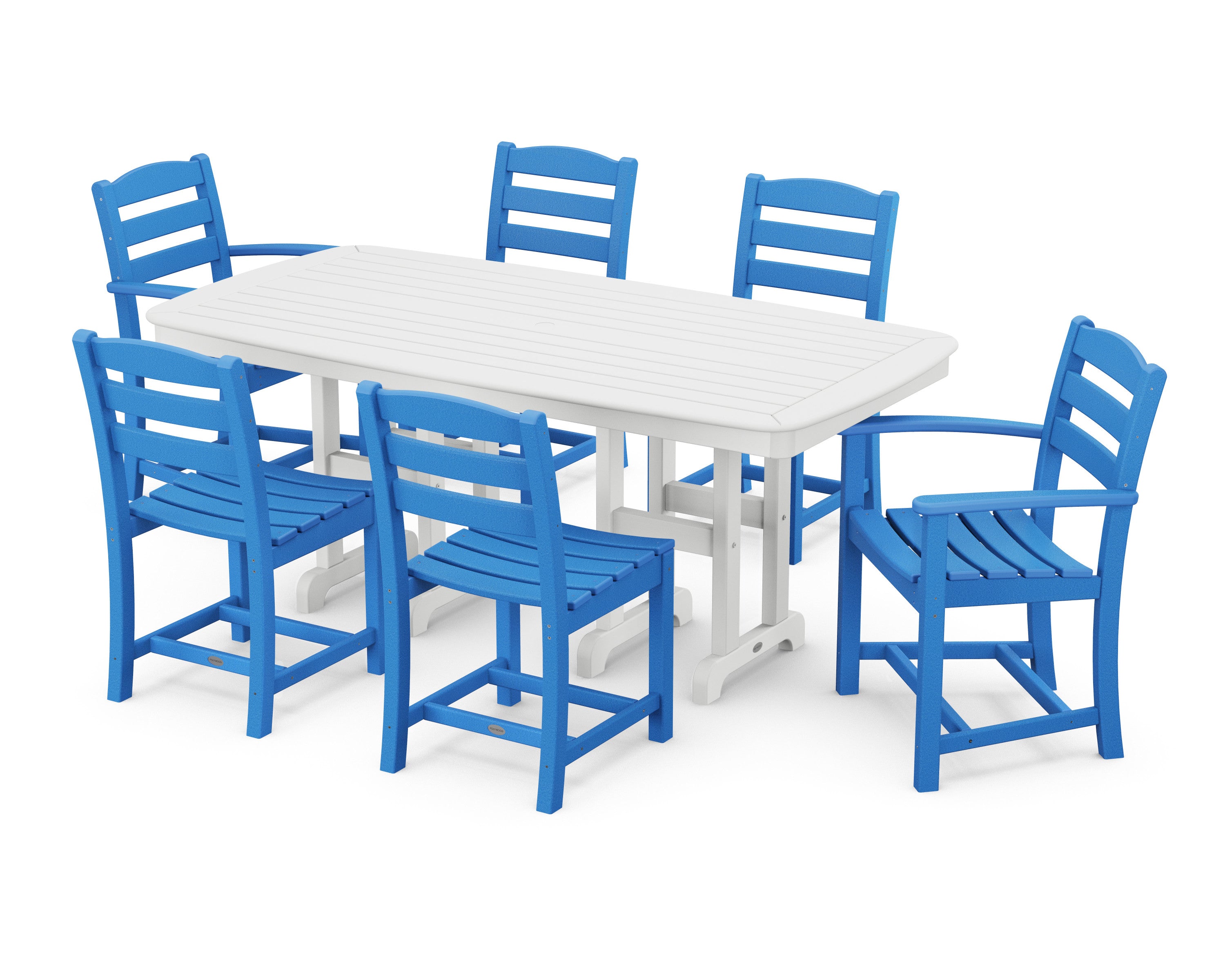 La Casa Caf 7-Piece Dining Set in Pacific Blue / White