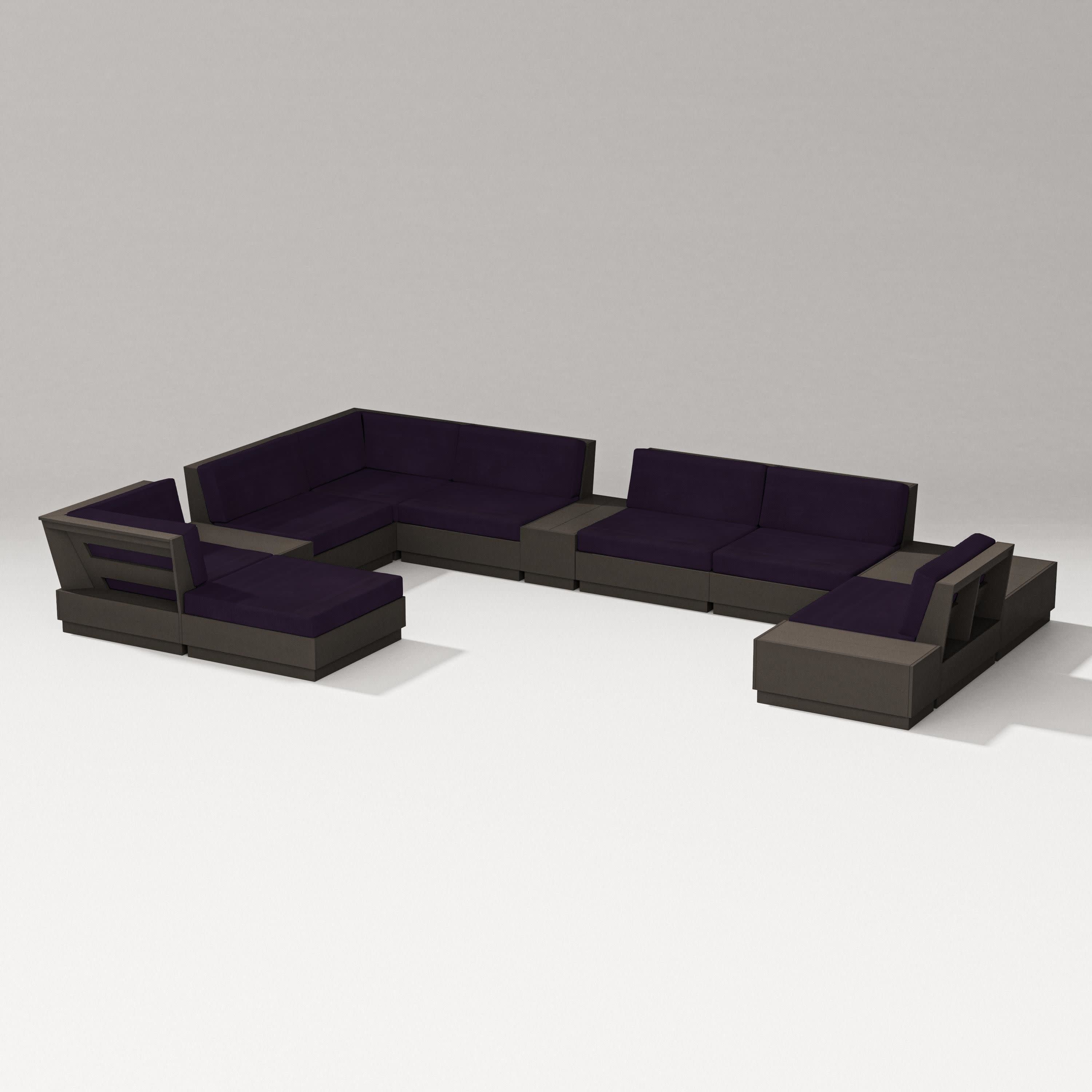 Elevate 12-Piece Conversation Sectional Set in Vintage Coffee / Navy Linen