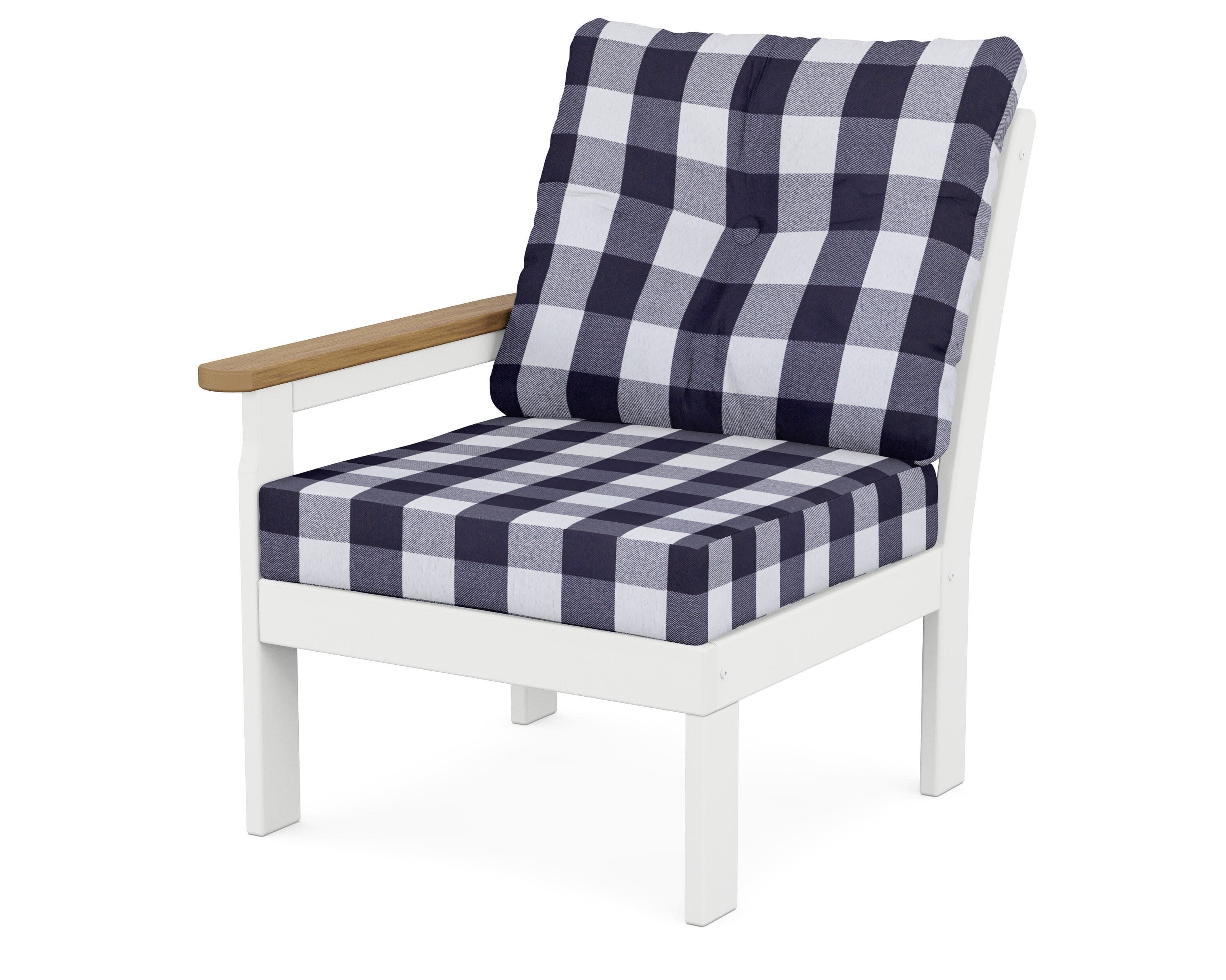 Vineyard Modular Left Arm Chair in White / Natural / Buffalo Plaid Navy