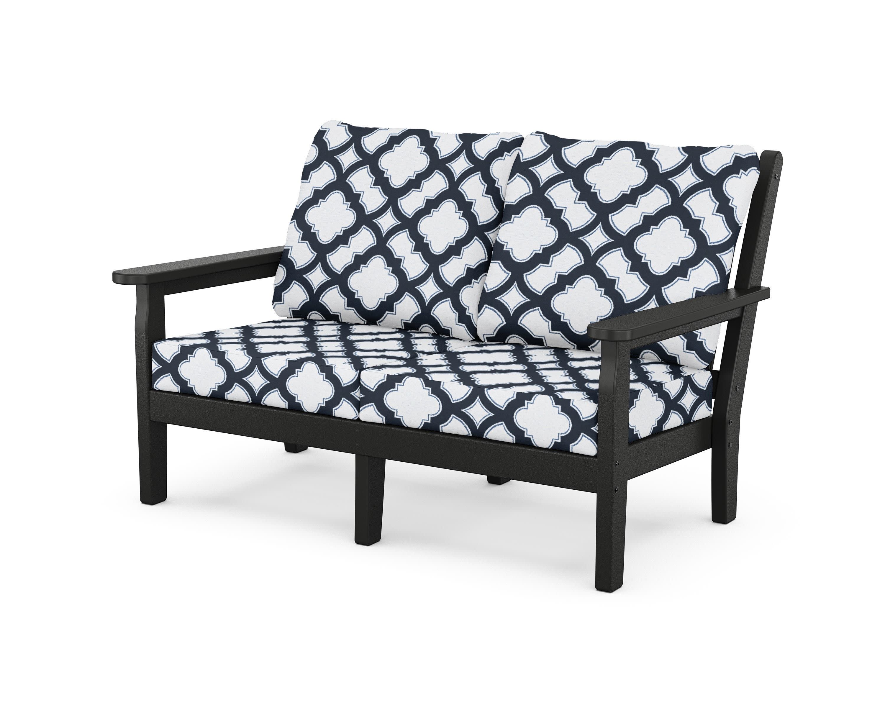 Chippendale Deep Seating Loveseat in Black / Trellis Marine Indigo