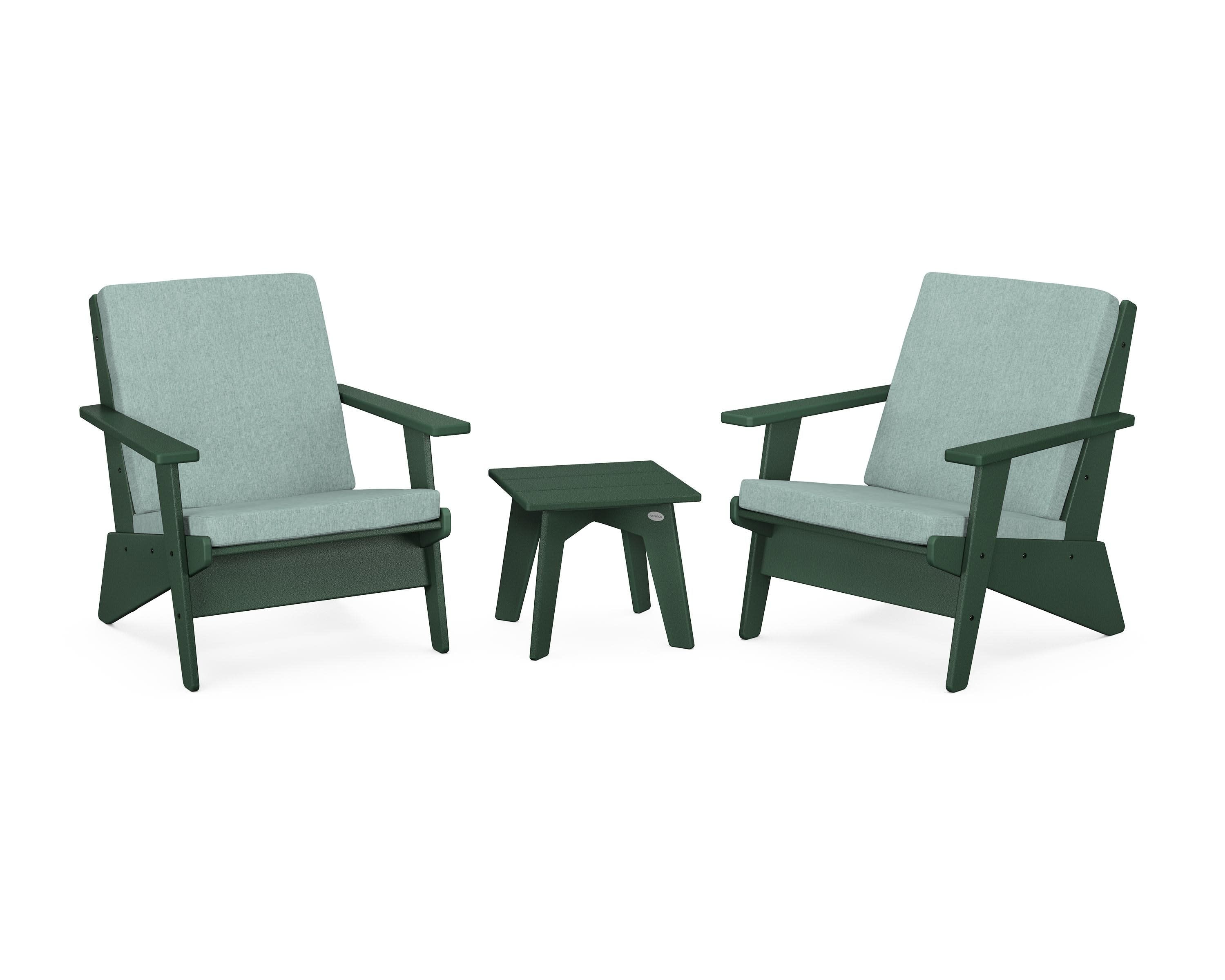 Riviera Modern Lounge 3-Piece Set in Green / Glacier Spa