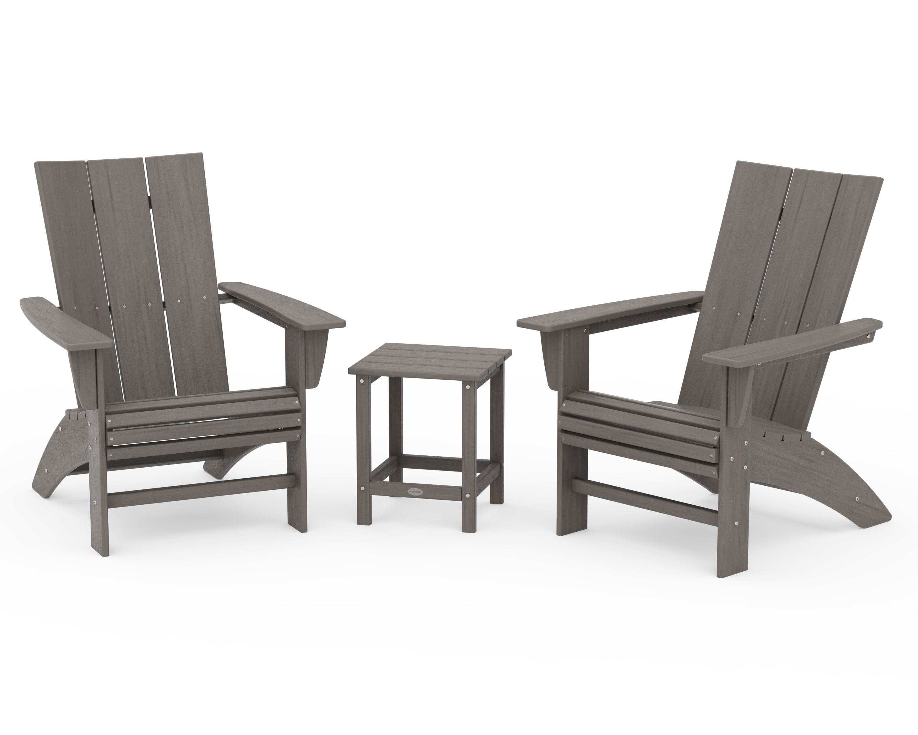 Modern 3-Piece Curveback Adirondack Set with Long Island 18" Side Table in Driftwood