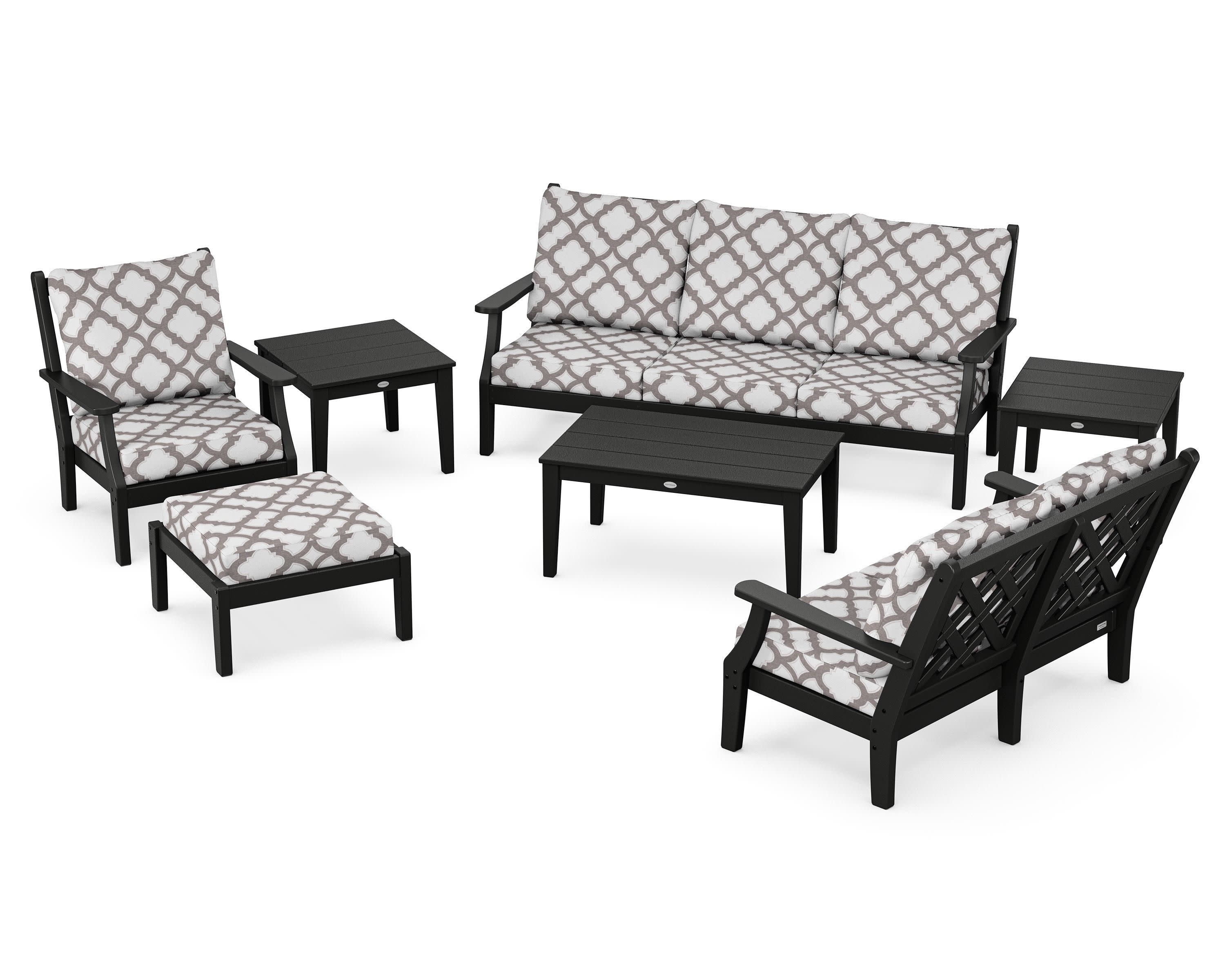 Wovendale 7-Piece Deep Seating Set in Black / Trellis Grey Mist