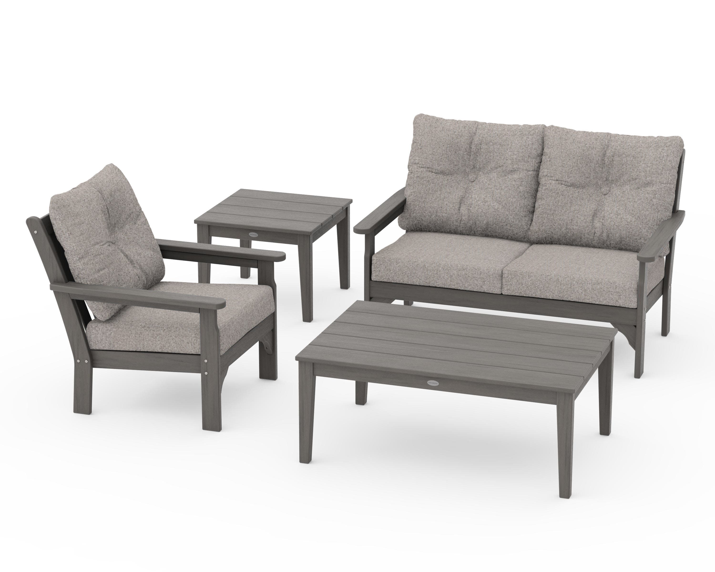 Vineyard 4-Piece Deep Seating Set in Driftwood / Weathered Tweed