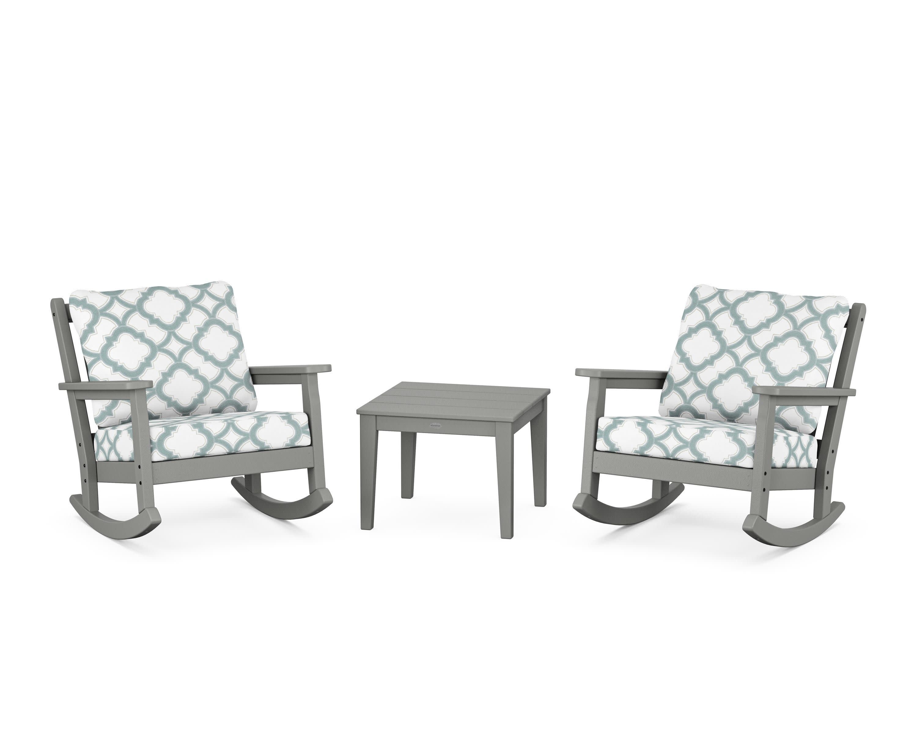 Chippendale 3-Piece Deep Seating Rocker Set in Slate Grey / Trellis Glacier Spa
