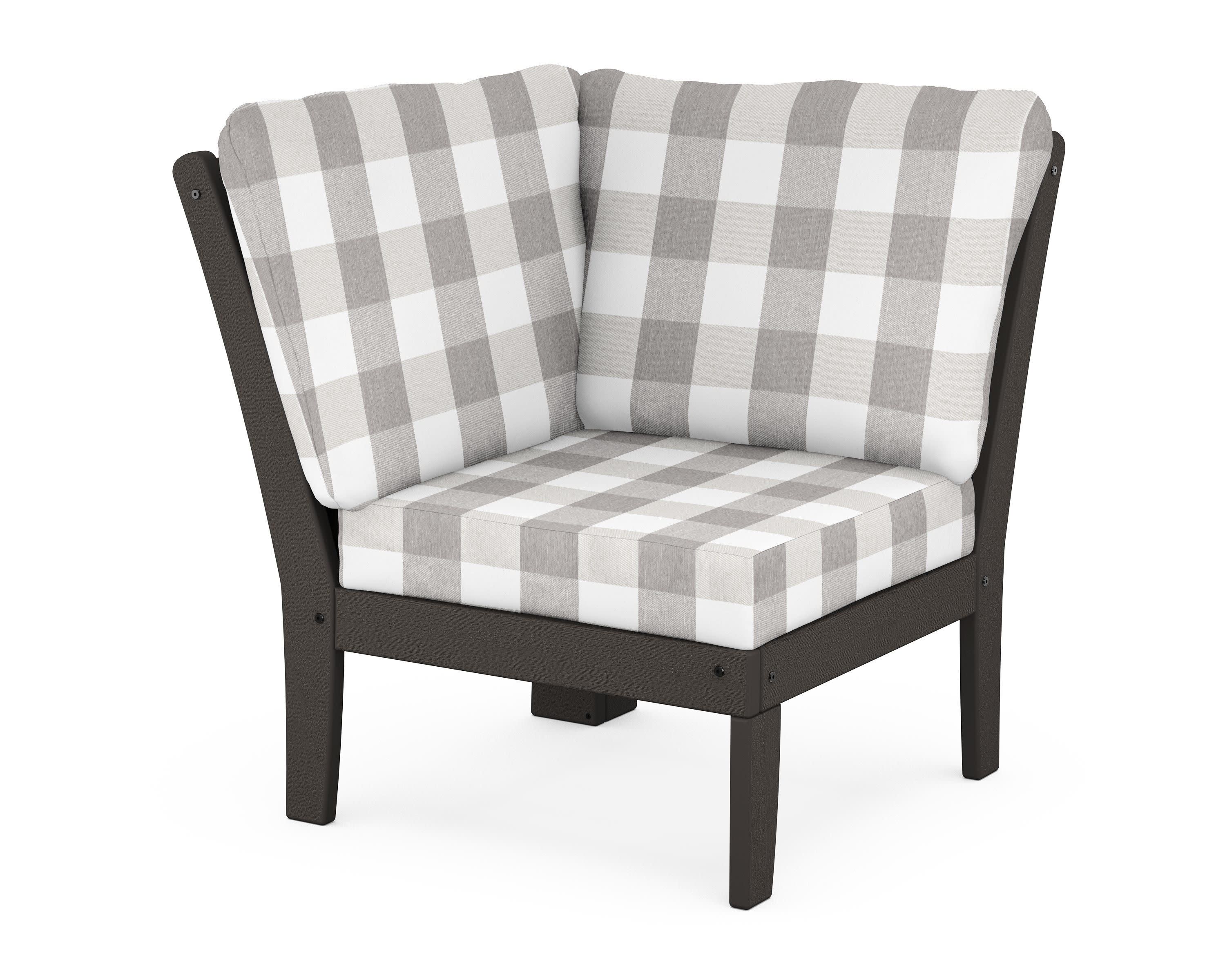 Braxton Modular Corner Chair in Vintage Coffee / Buffalo Plaid Grey Mist