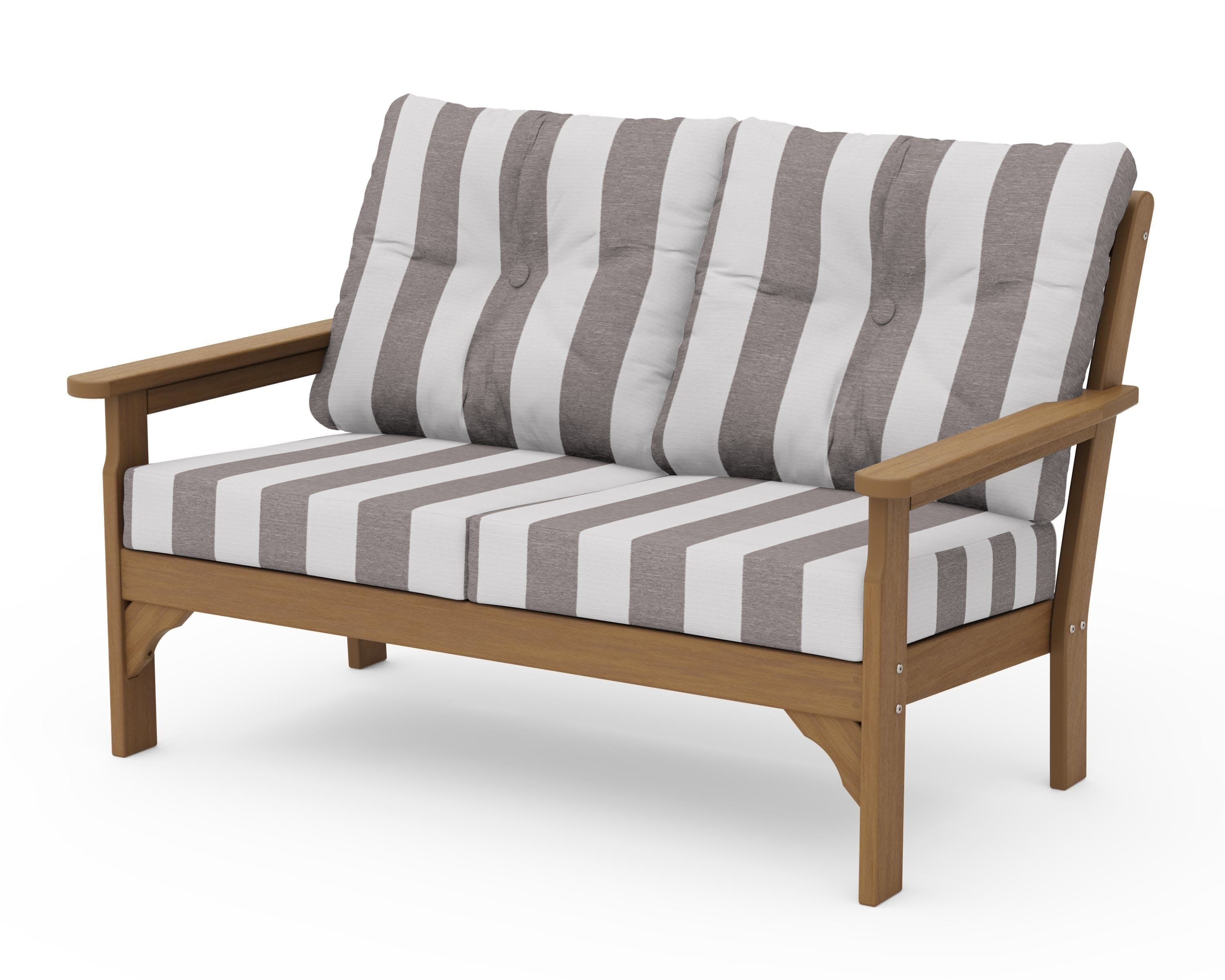 Vineyard Deep Seating Loveseat in Natural / Cabana Stripe Grey Mist