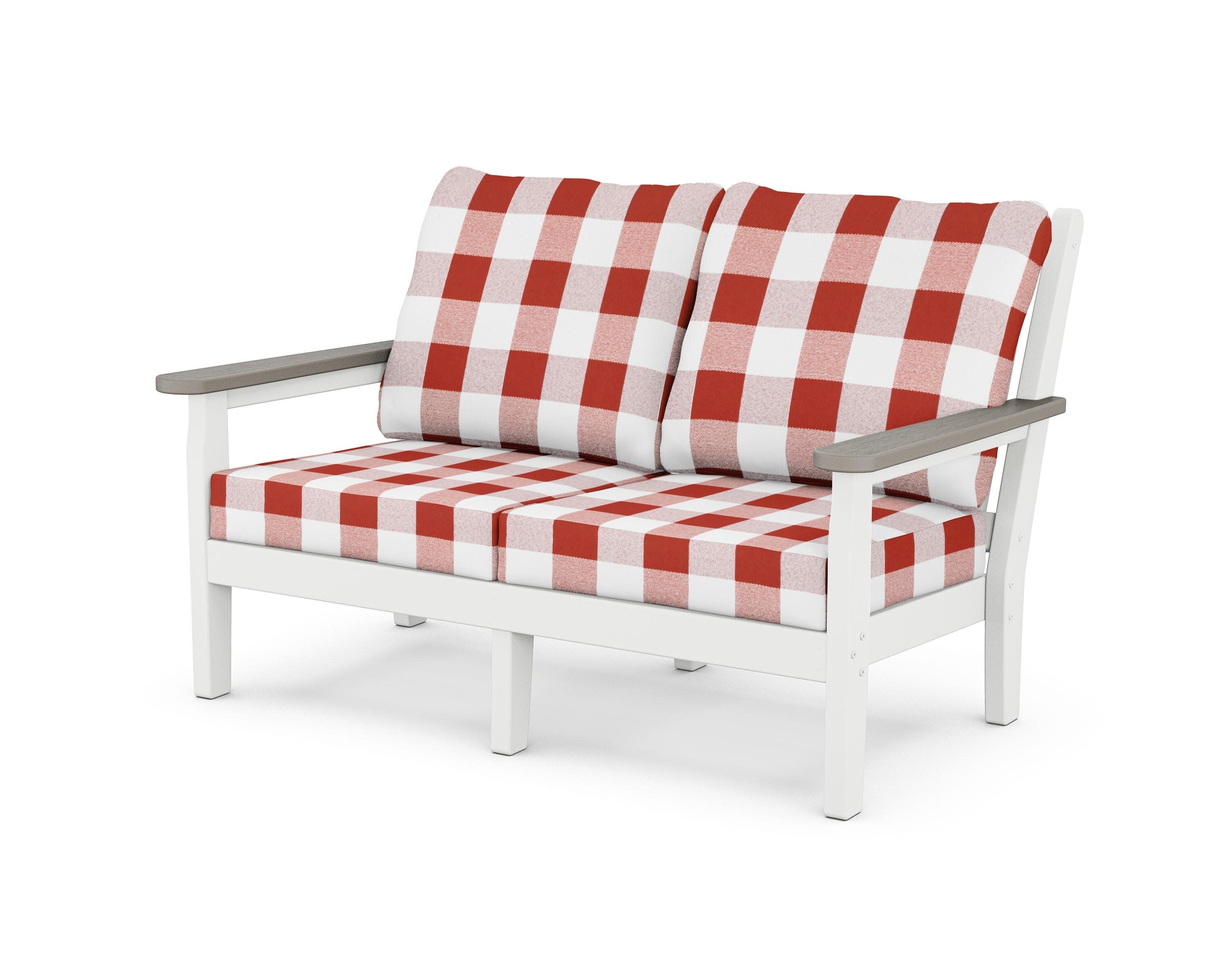 Chippendale Deep Seating Loveseat in White / Driftwood / Buffalo Plaid Crimson