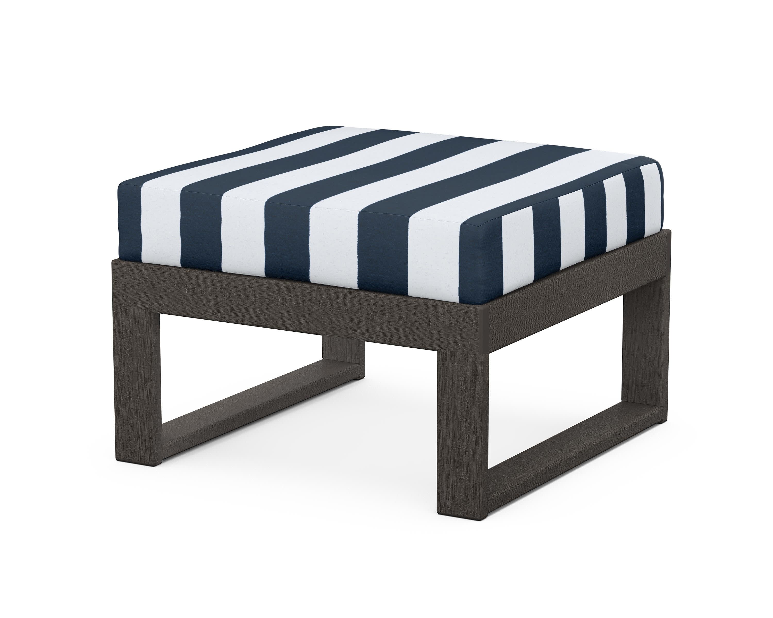 Modular Ottoman - Modern in Vintage Coffee / Cabana Stripe Marine Indigo