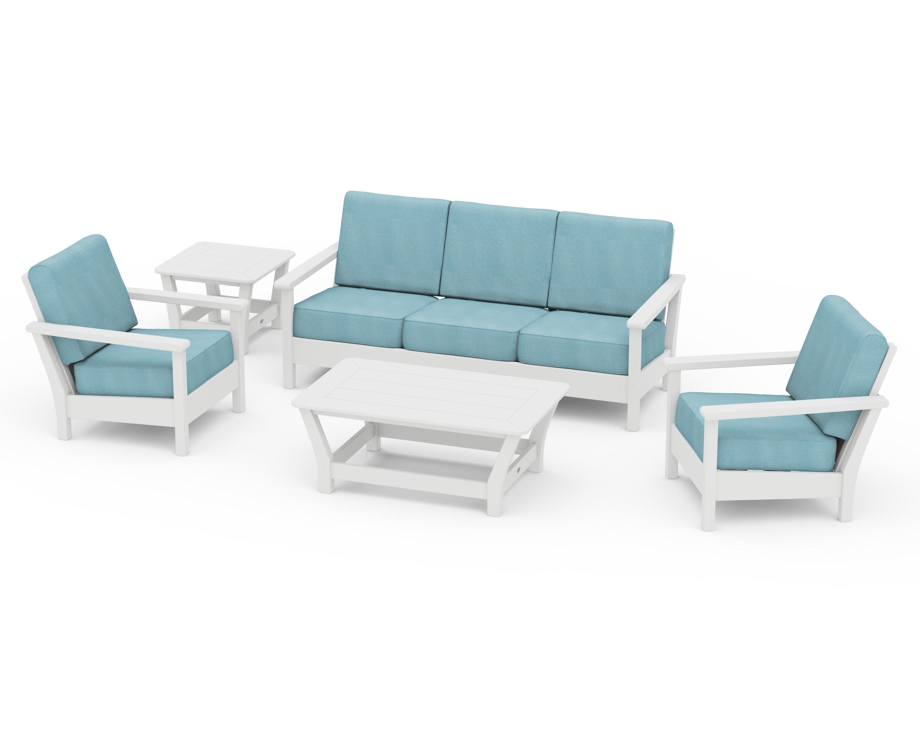 Harbour 5-Piece Deep Seating Set in White / Lattice Sky Blue