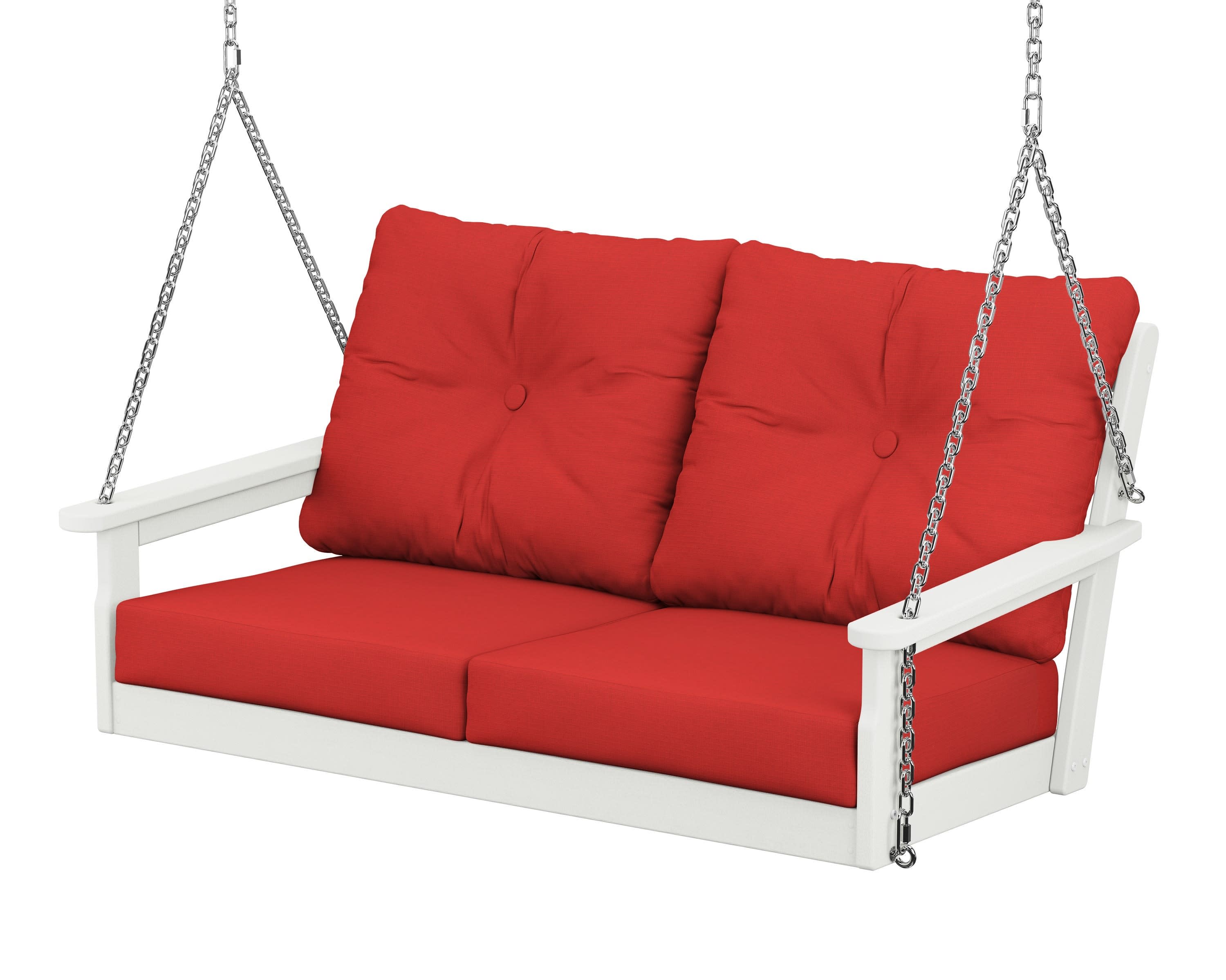 Vineyard Deep Seating Swing in Vintage White / Crimson Linen