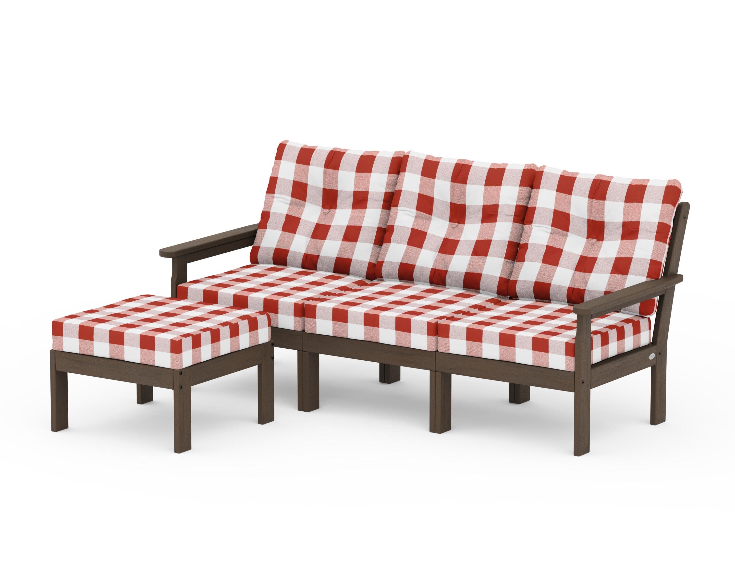 Vineyard 4-Piece Sectional with Ottoman in Kona / Buffalo Plaid Crimson